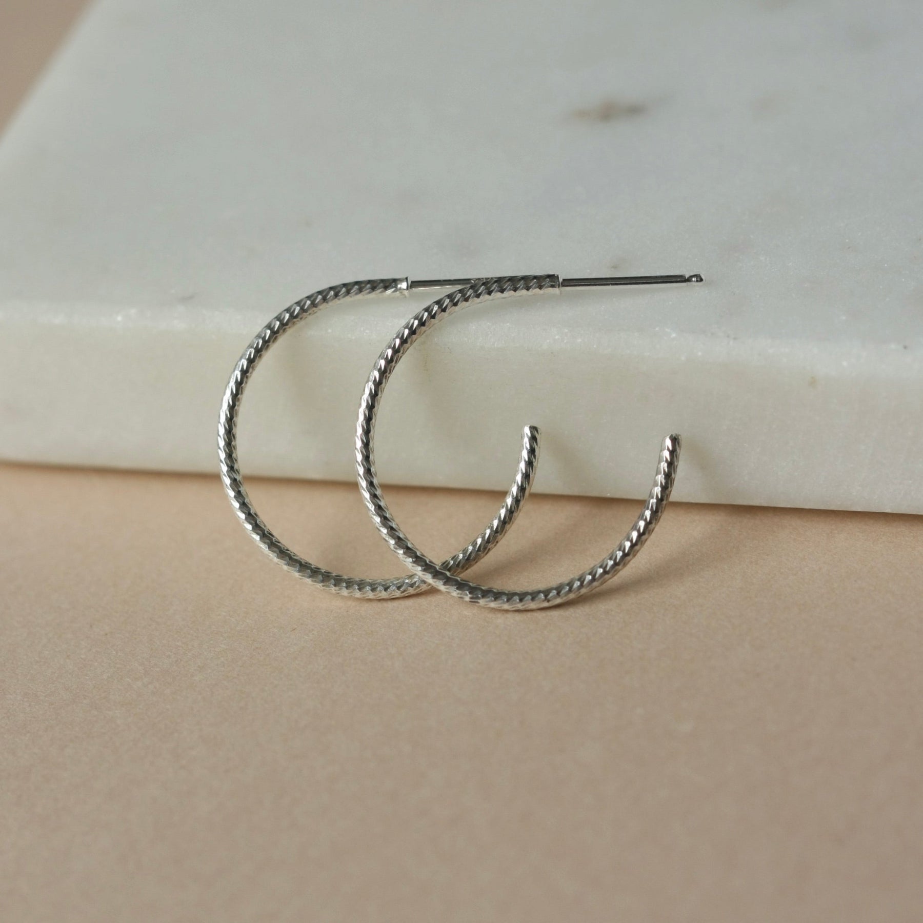 Thin Sparkly Sterling Silver Hoop Earrings