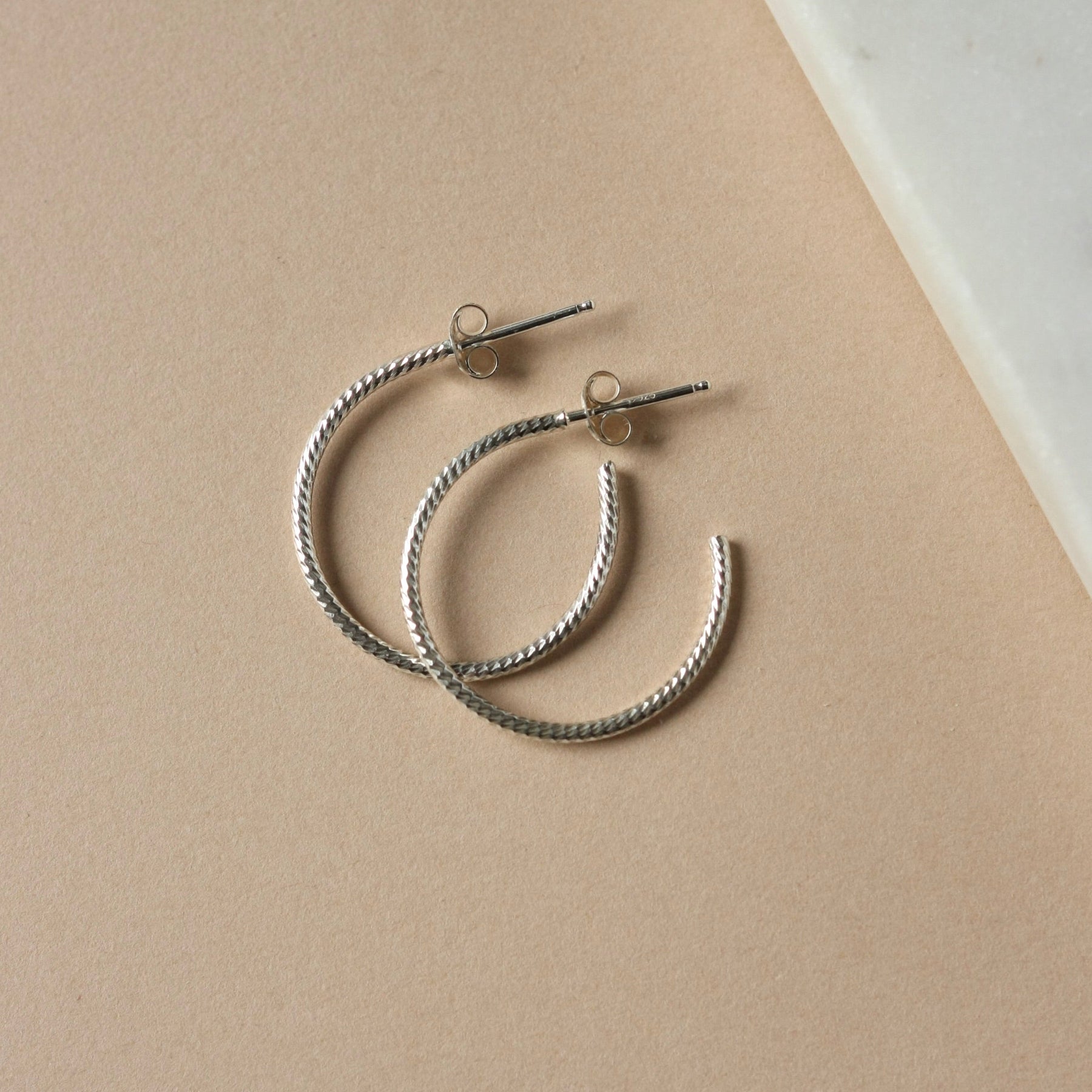 Thin Sparkly Sterling Silver Hoop Earrings