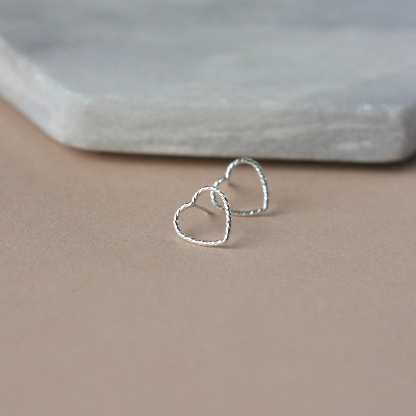 Sparkly Sterling Silver Heart Stud Earrings