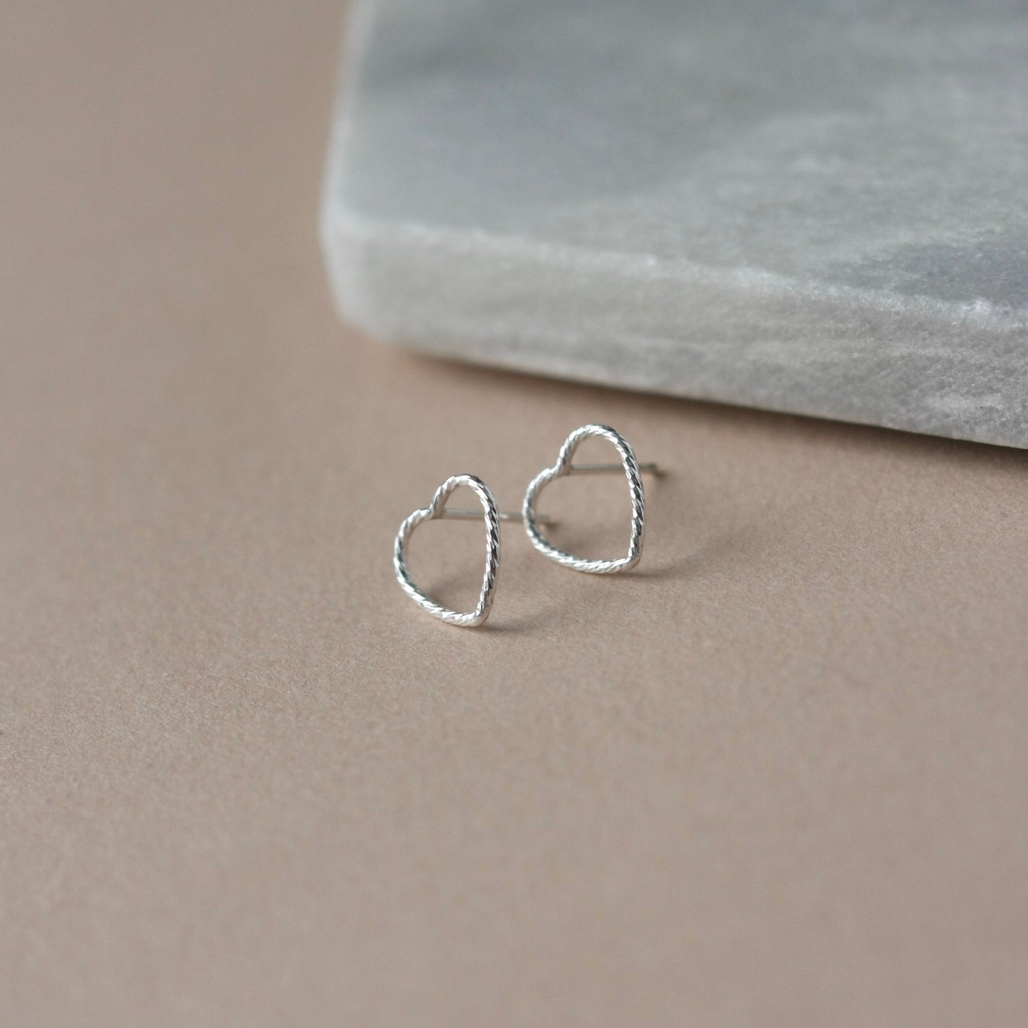 Sparkly Sterling Silver Heart Stud Earrings