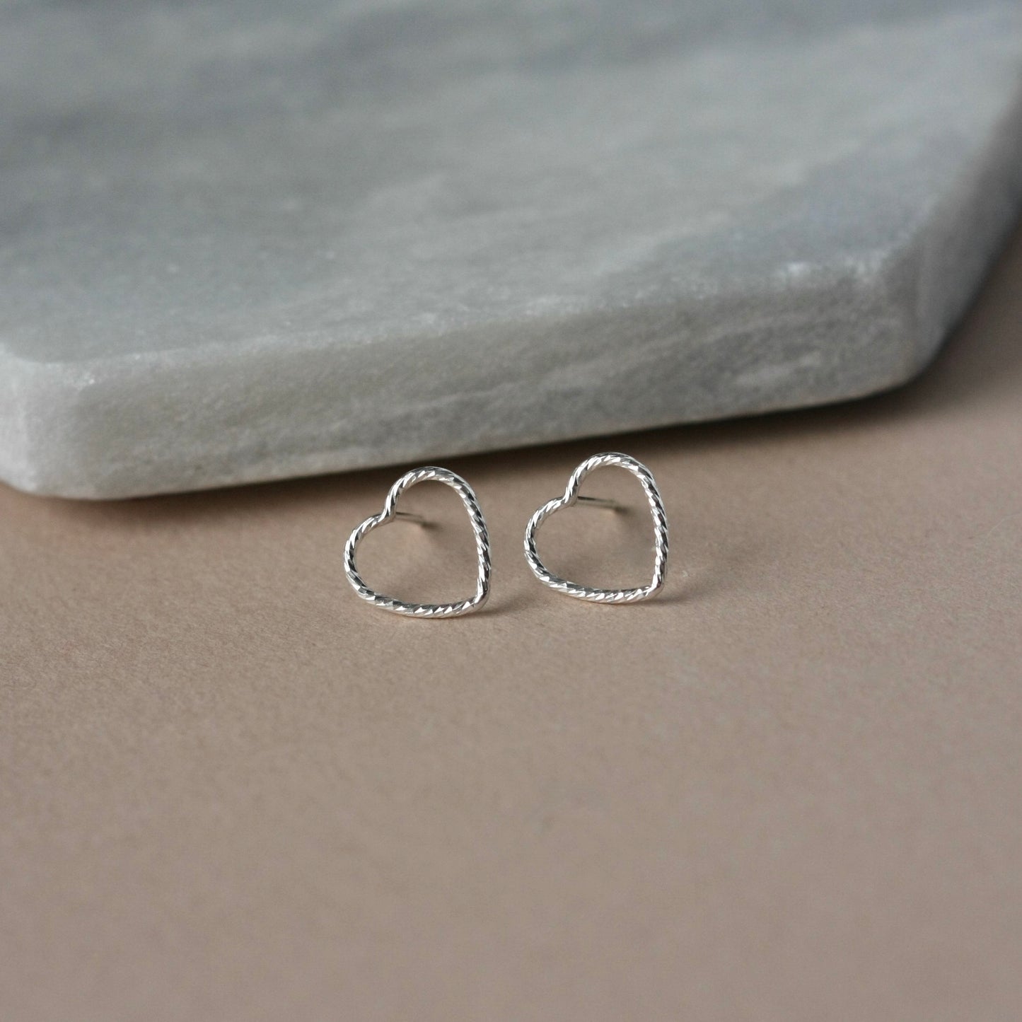 Sparkly Sterling Silver Heart Stud Earrings