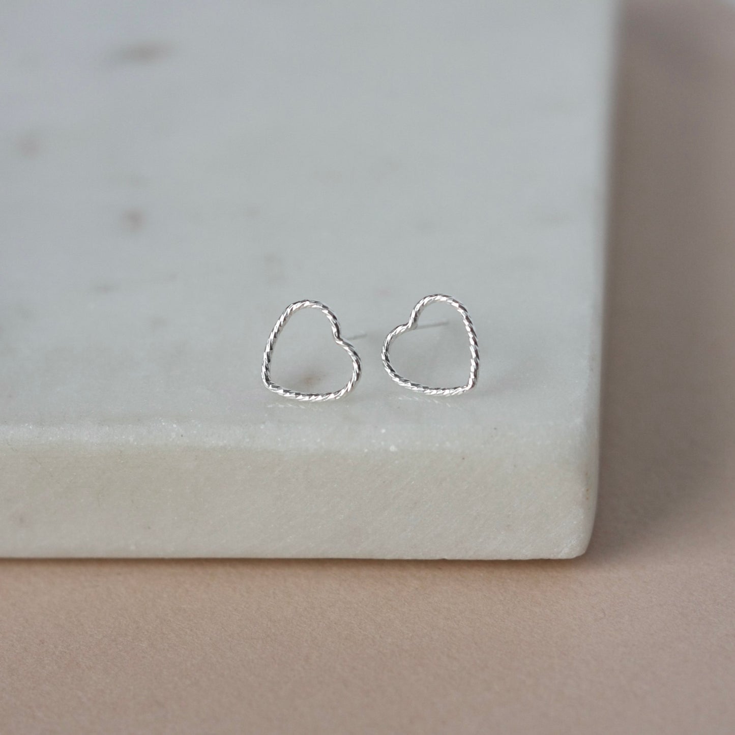 Sparkly Sterling Silver Heart Stud Earrings