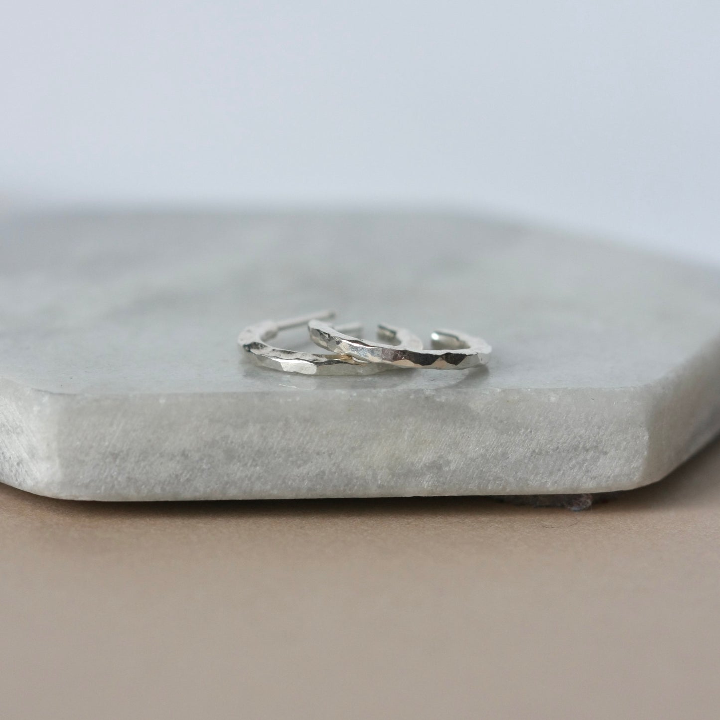 Hammered Thin Sterling Silver Hoop Earrings