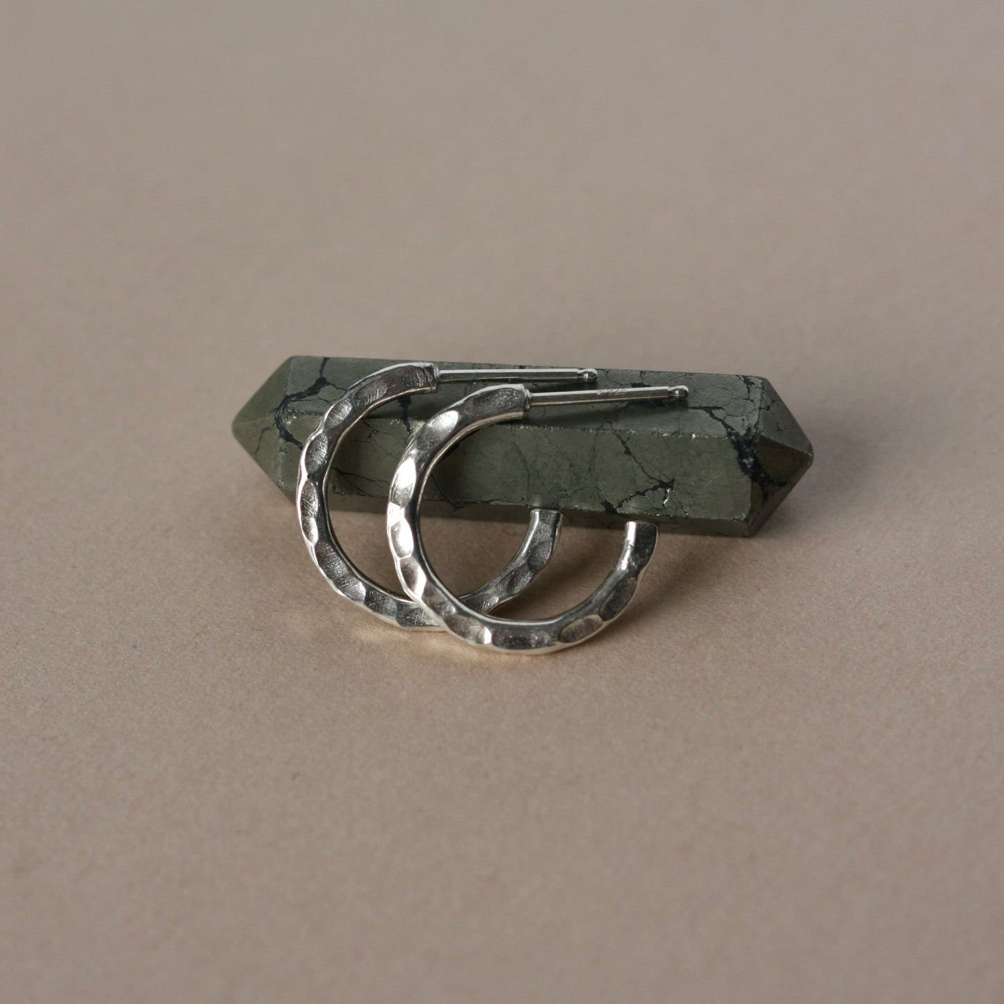 Hammered Thin Sterling Silver Hoop Earrings