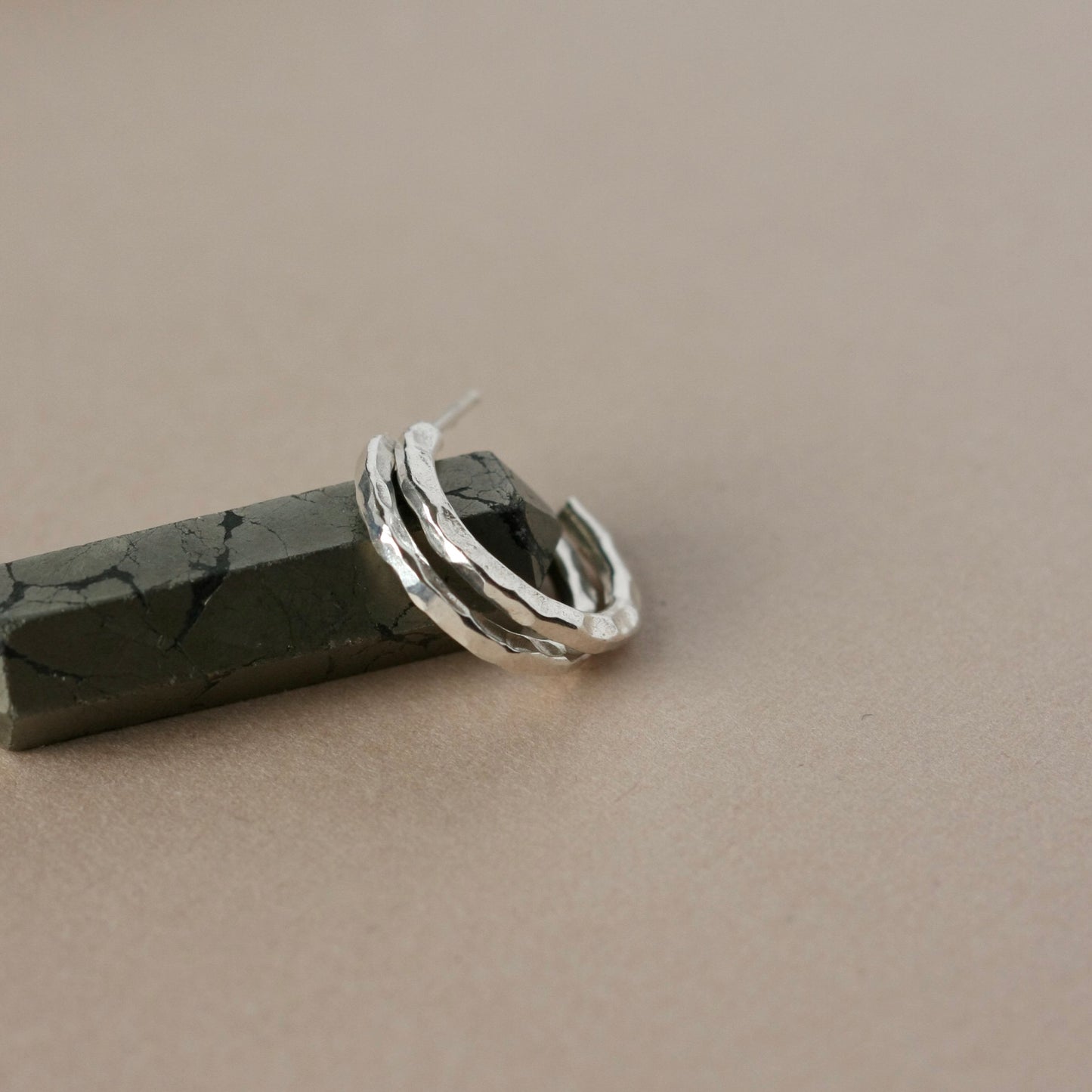 Hammered Thin Sterling Silver Hoop Earrings