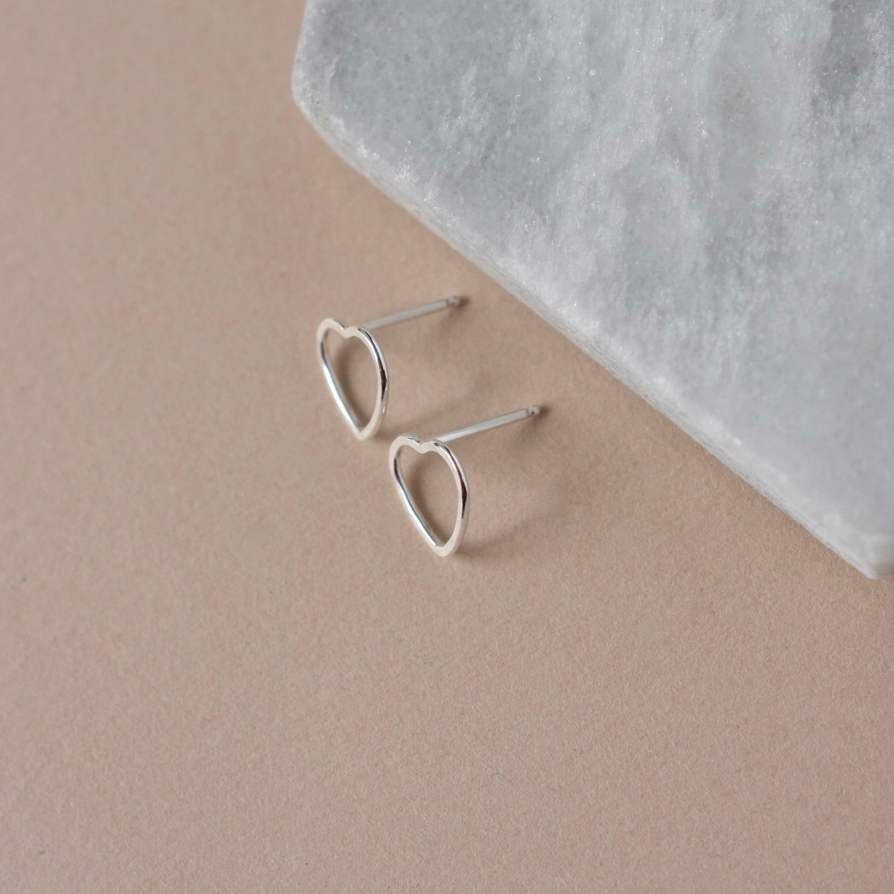 Small Hammered Silver Heart Studs