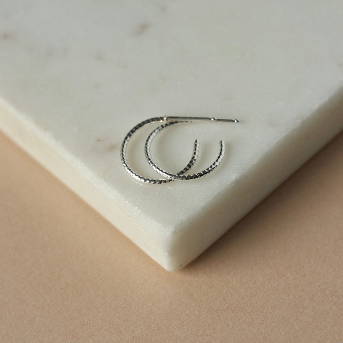 Dainty Thin Diamond Cut Sterling Silver Hoops