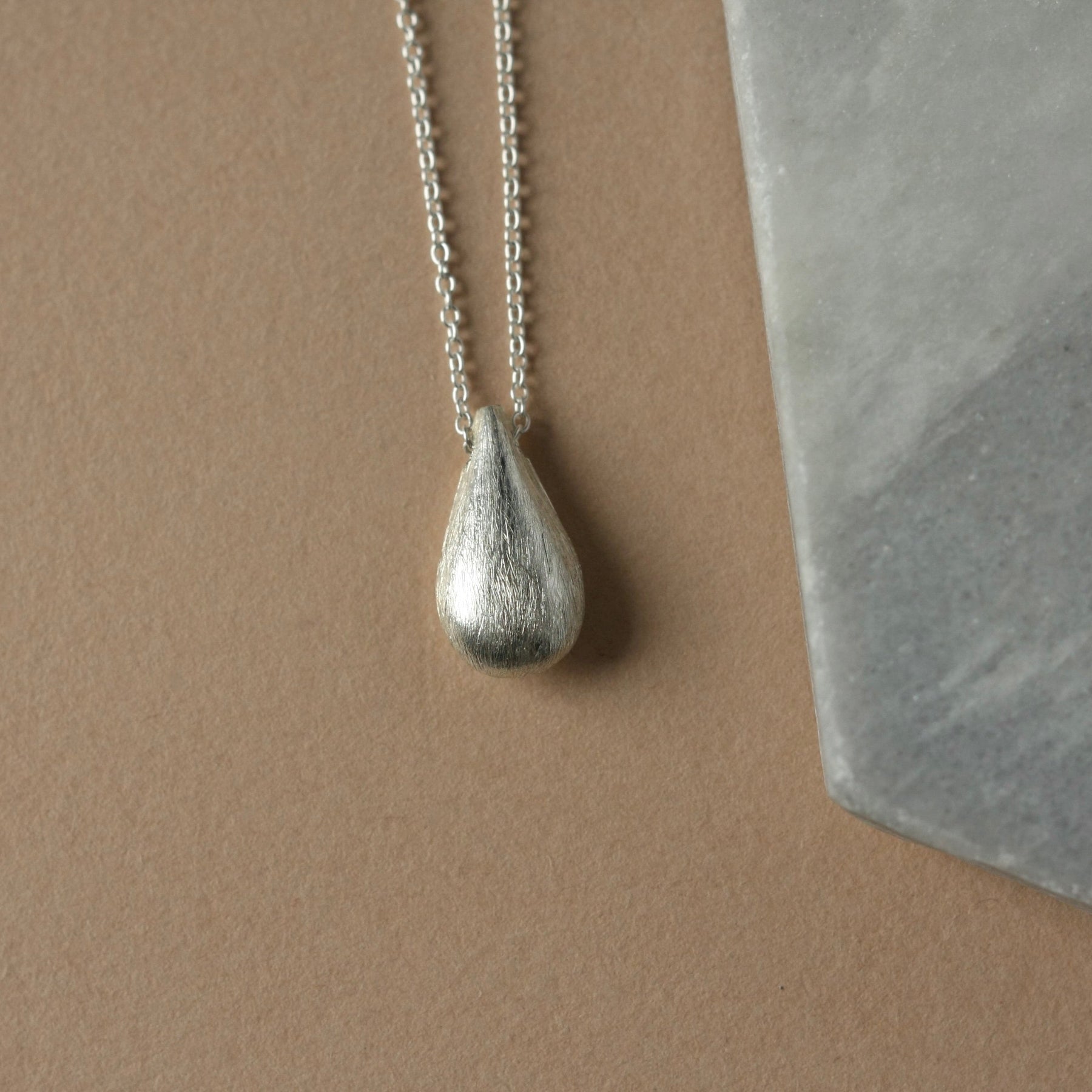 Brushed Sterling Silver Teardrop Necklace
