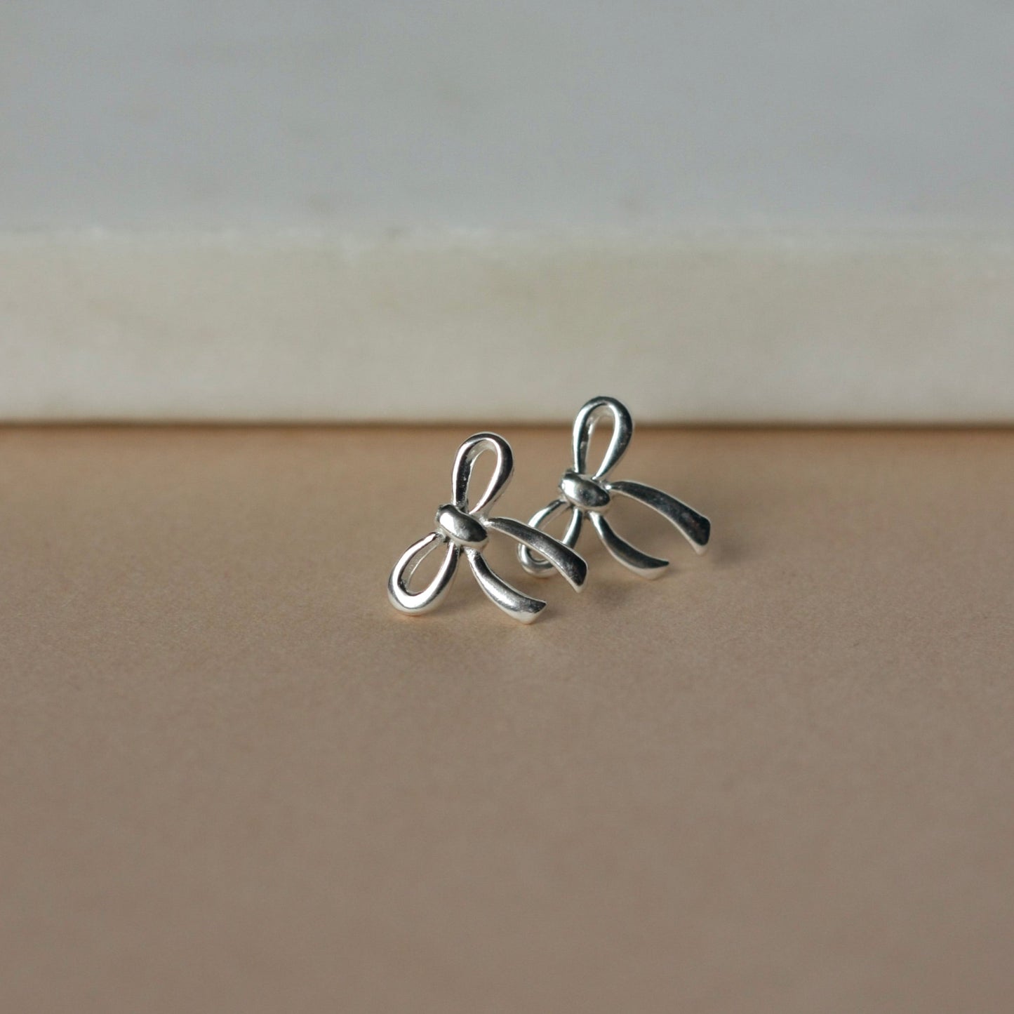 Silver Bow Stud Earrings
