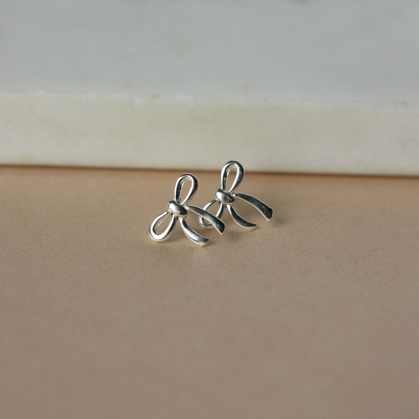 Silver Bow Stud Earrings