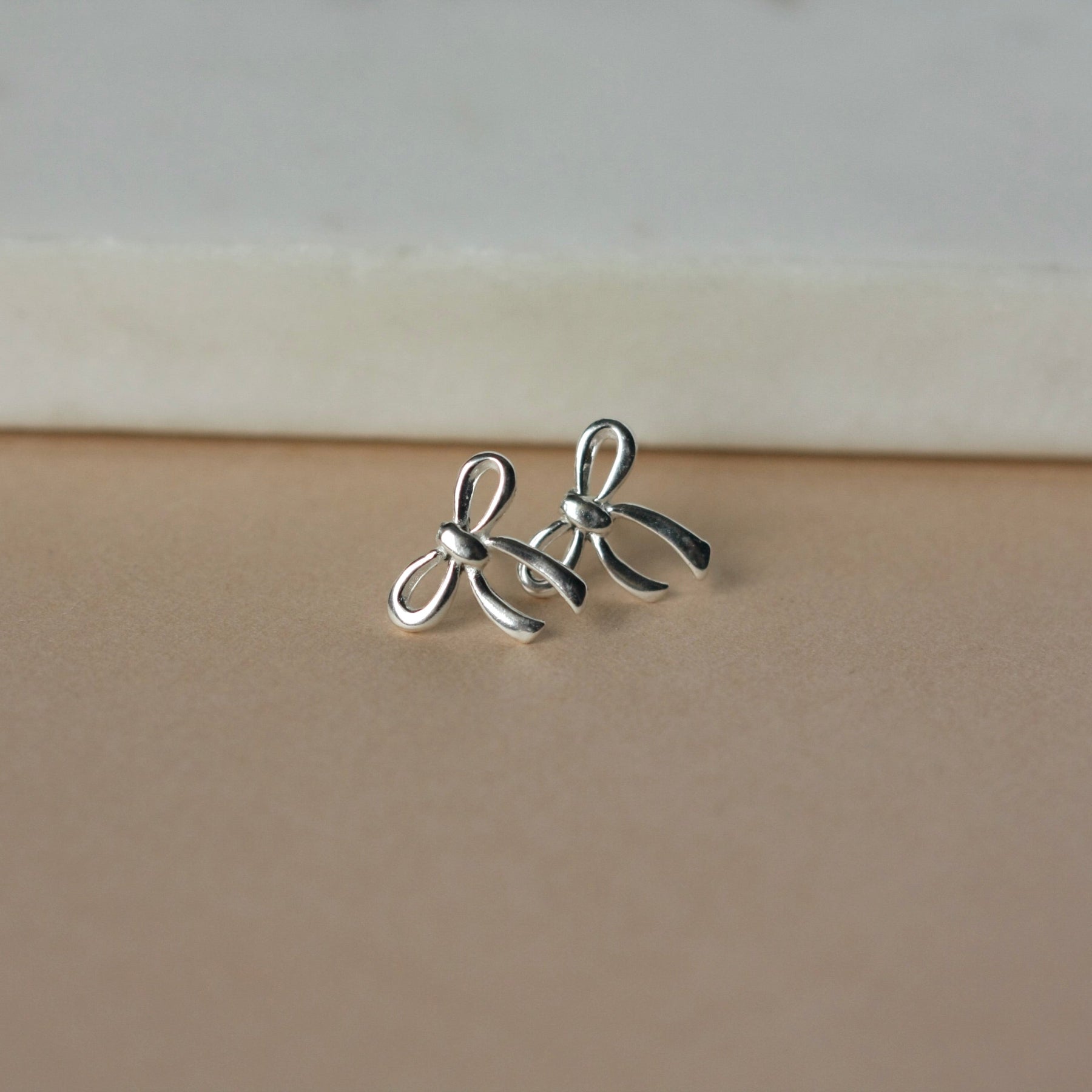 Silver Bow Stud Earrings