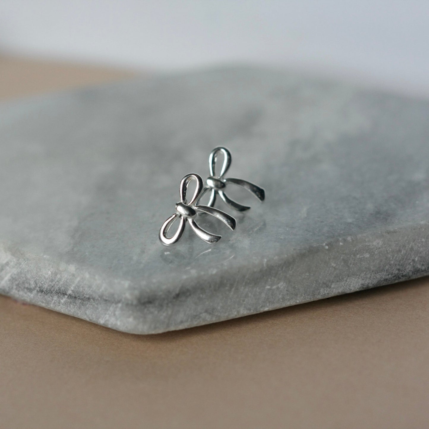 Silver Bow Stud Earrings