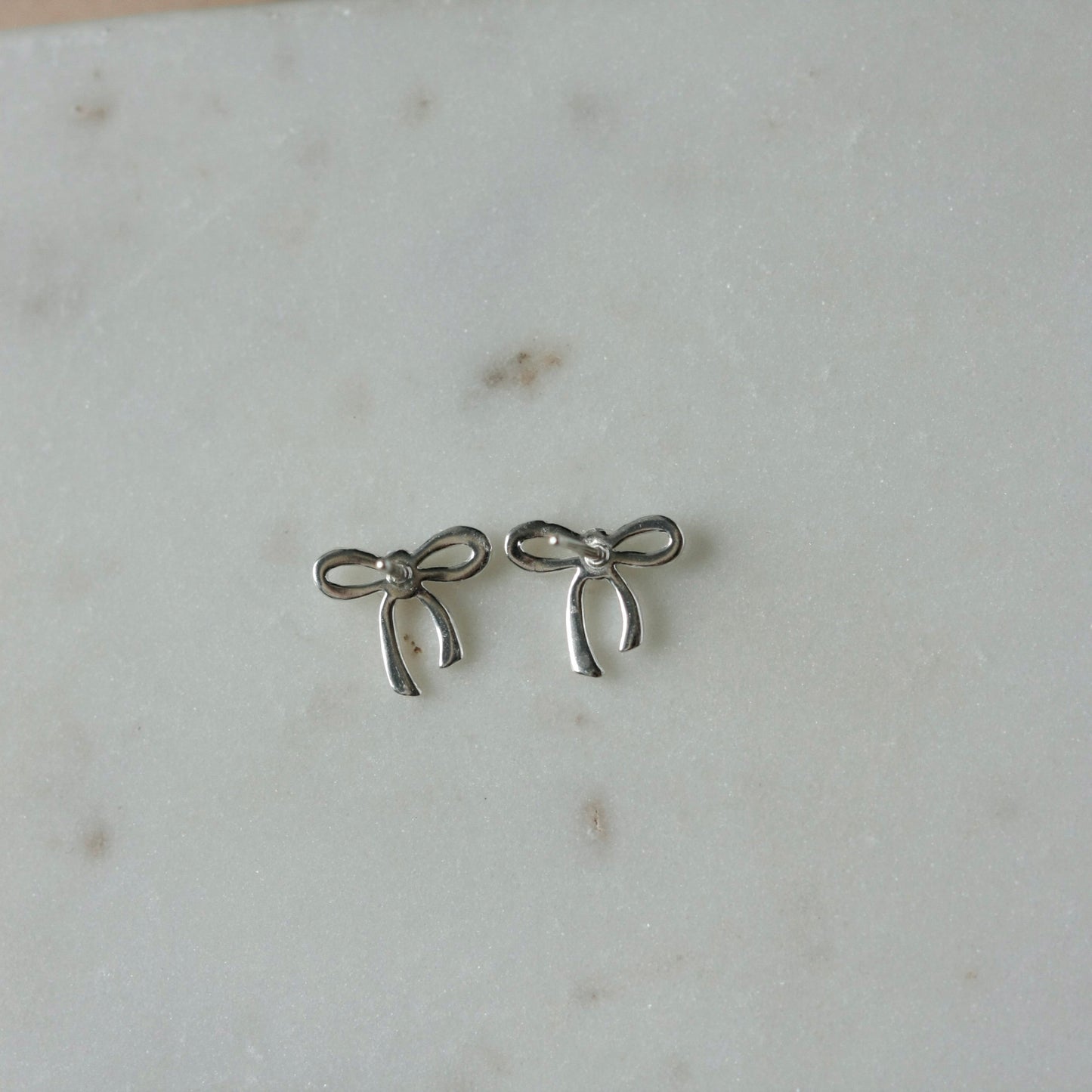 Silver Bow Stud Earrings