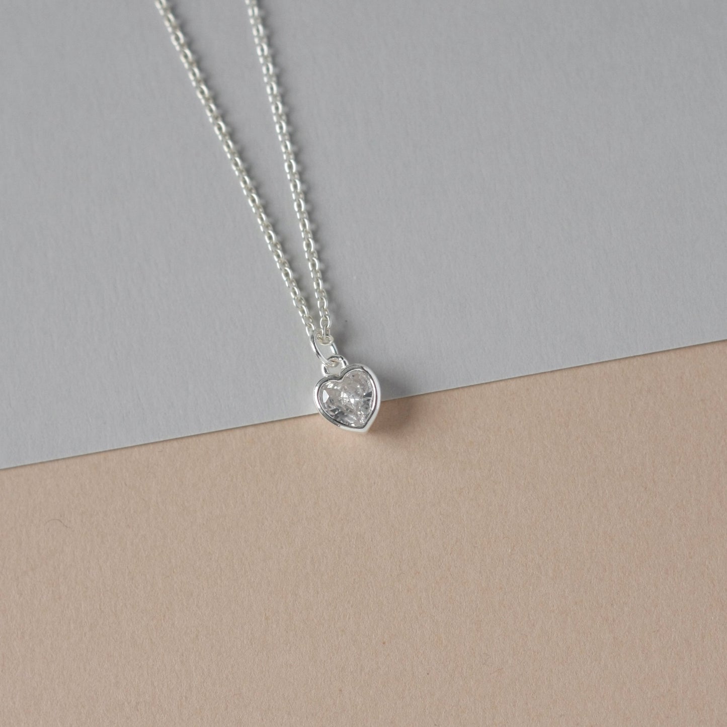 Dainty Sparkly Silver Heart Necklace