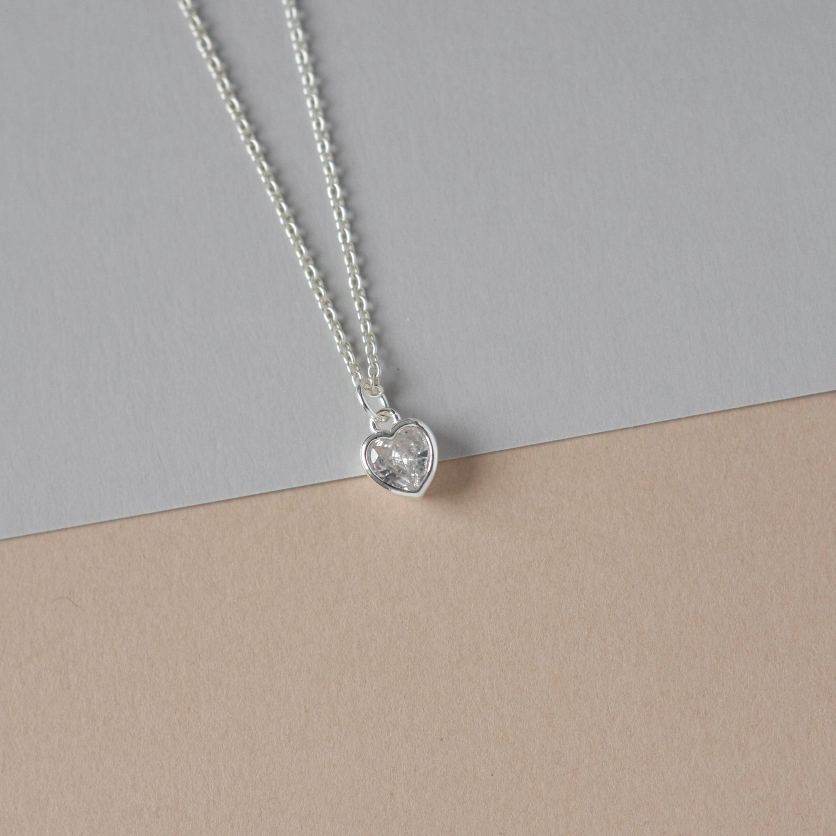 Dainty Sparkly Silver Heart Necklace