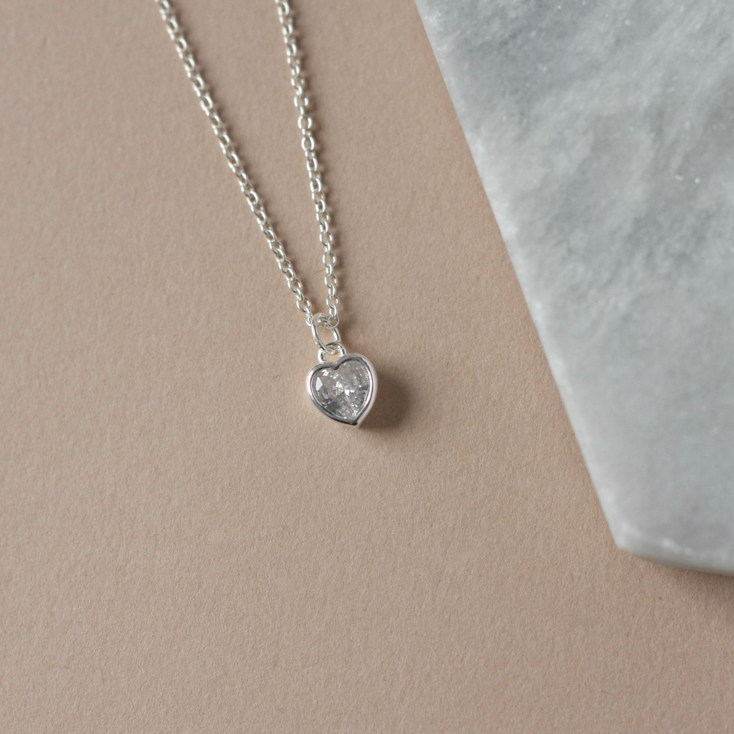 Dainty Sparkly Silver Heart Necklace