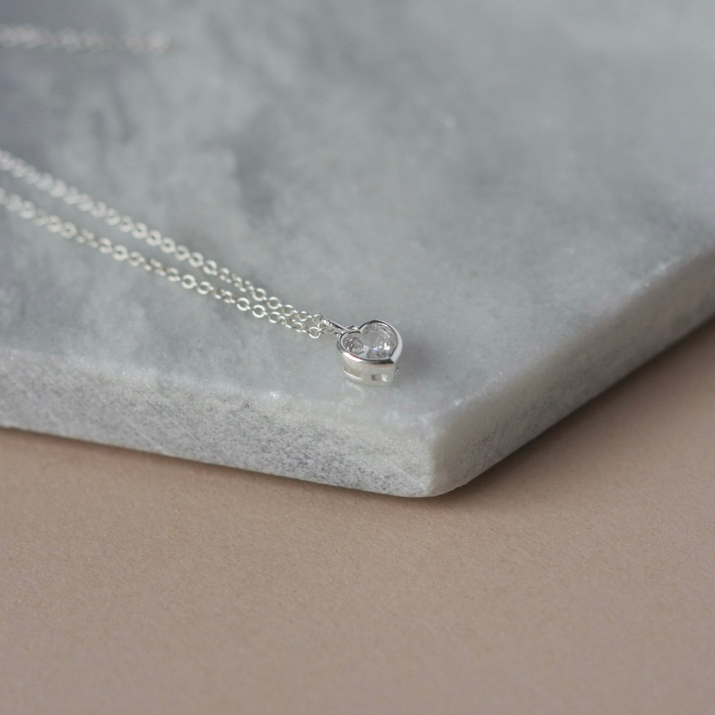 Dainty Sparkly Silver Heart Necklace