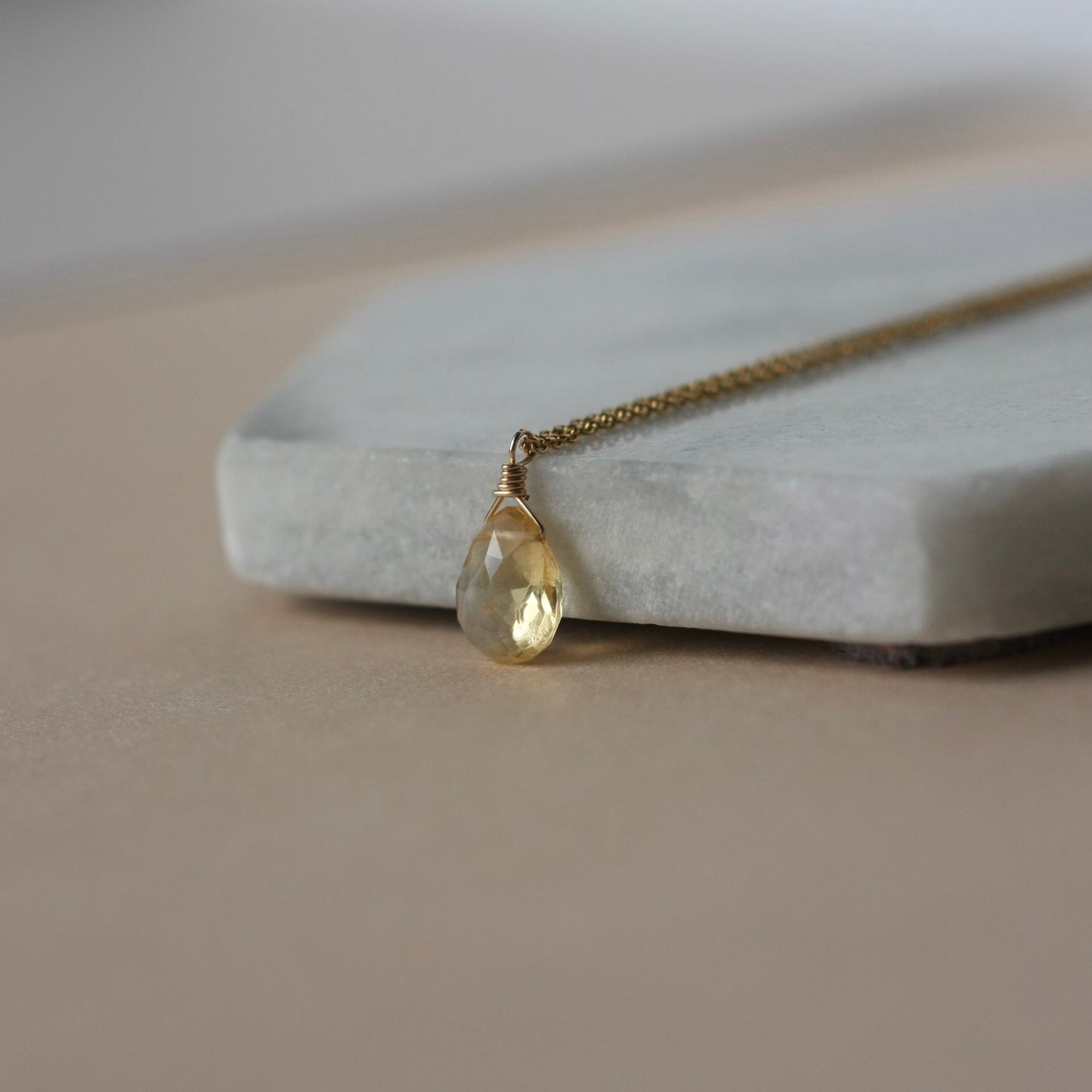 Small Faceted Gold Citrine Briolette Necklace