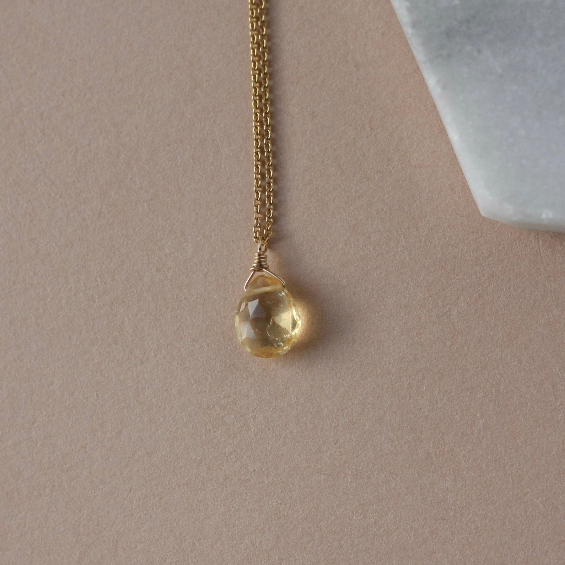 Small Faceted Gold Citrine Briolette Necklace