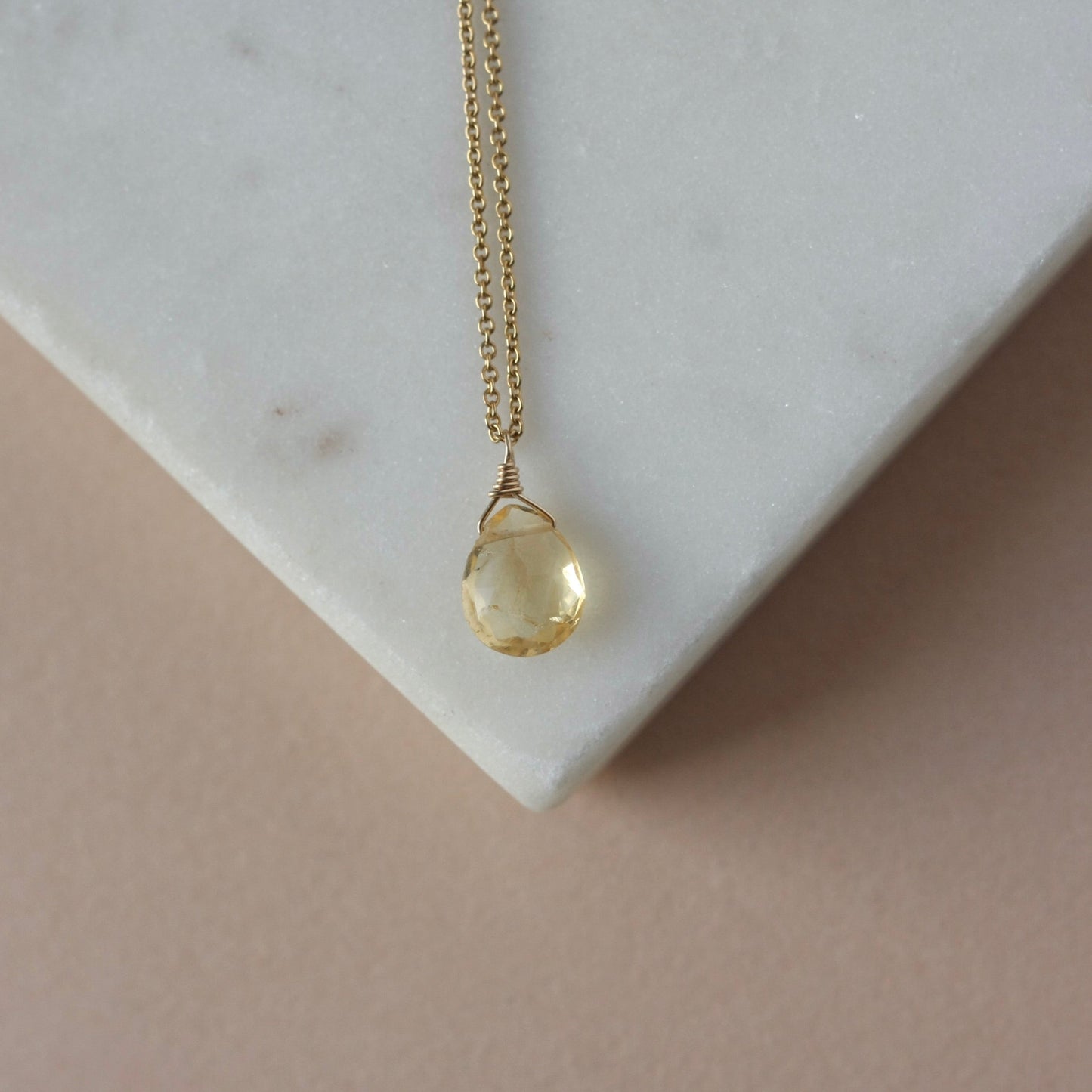 Small Faceted Gold Citrine Briolette Necklace