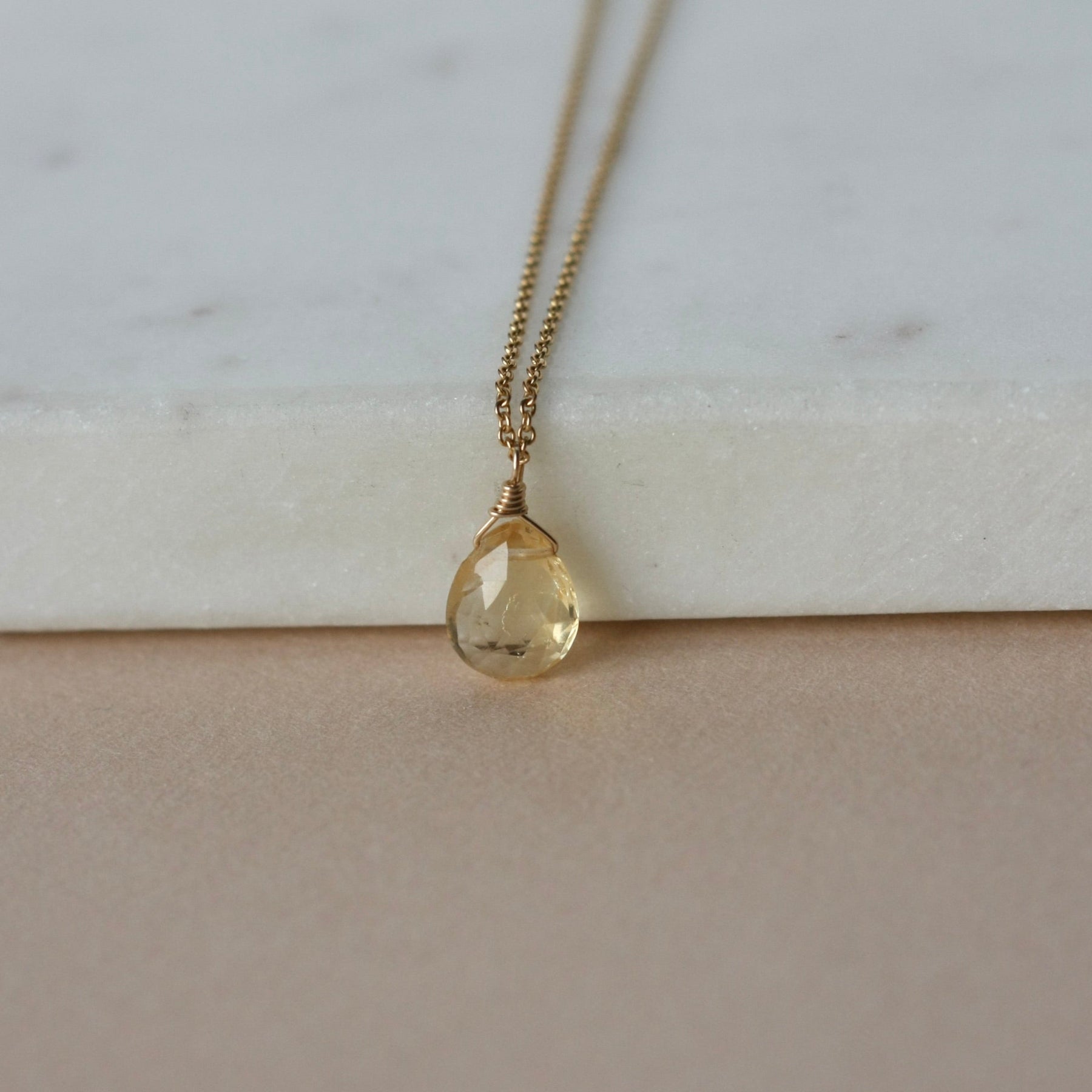 Small Faceted Gold Citrine Briolette Necklace