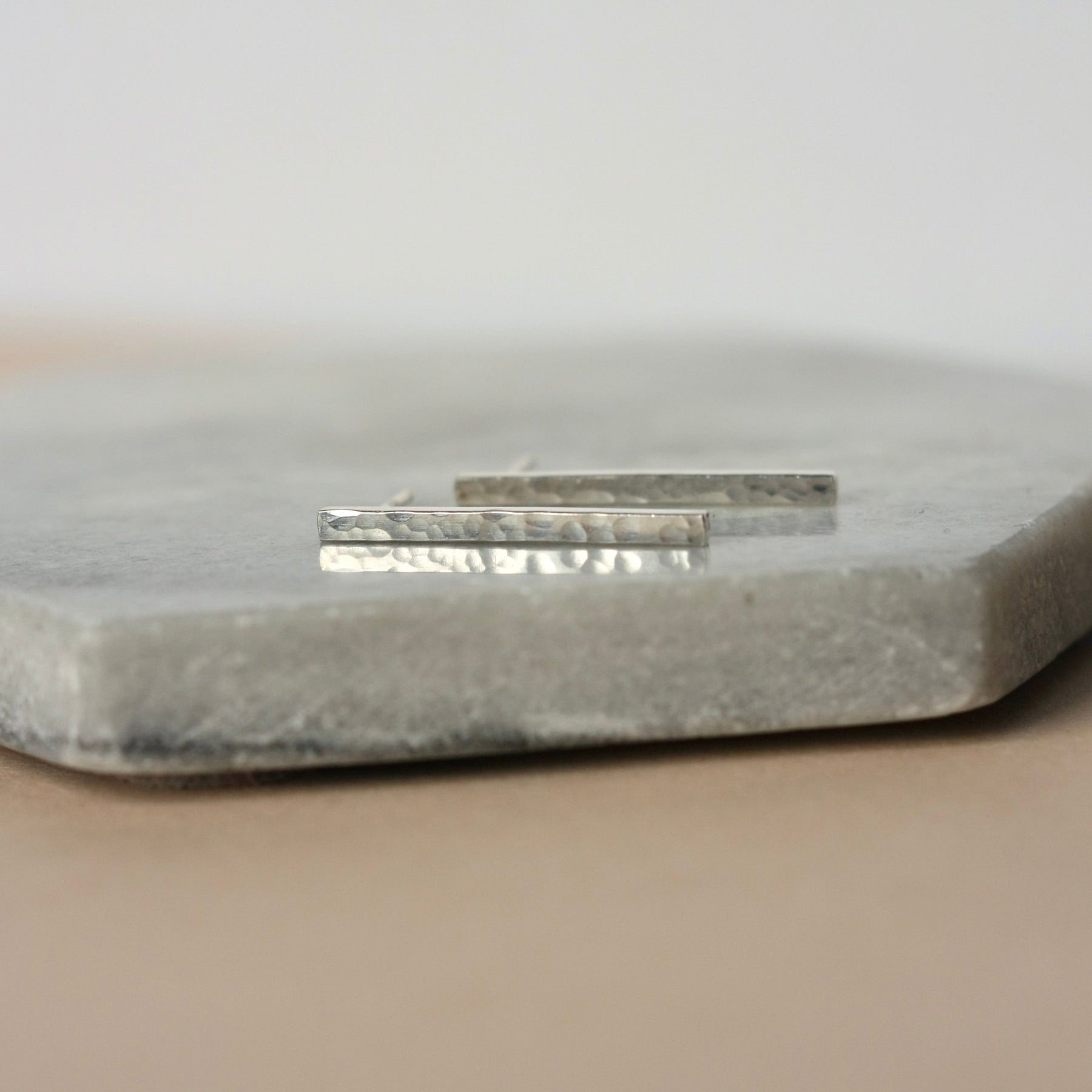 Long Hammered Sterling Silver Bar Studs