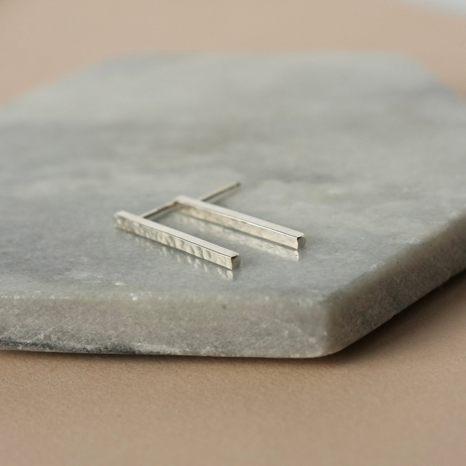 Long Hammered Sterling Silver Bar Studs