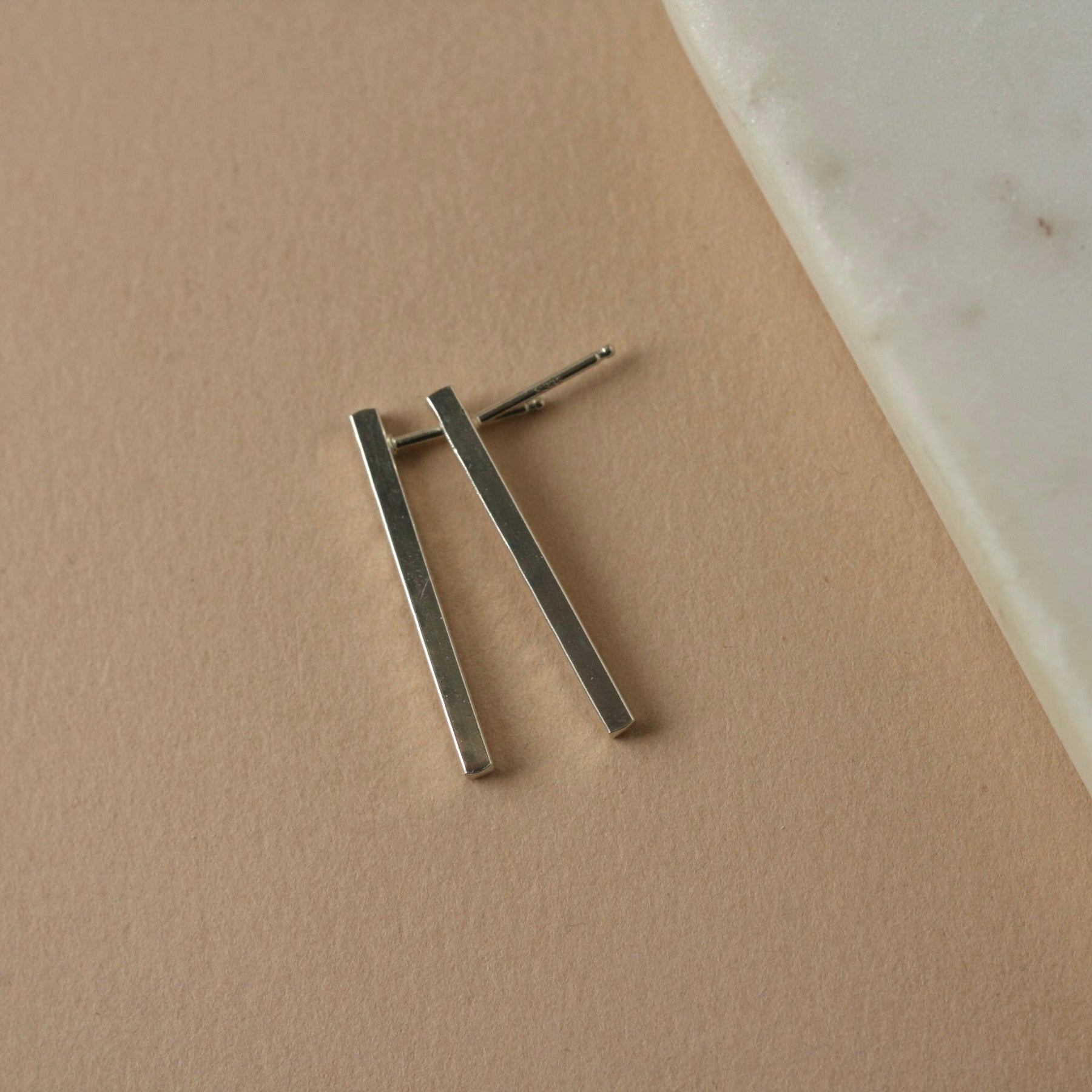 Long Hammered Sterling Silver Bar Studs