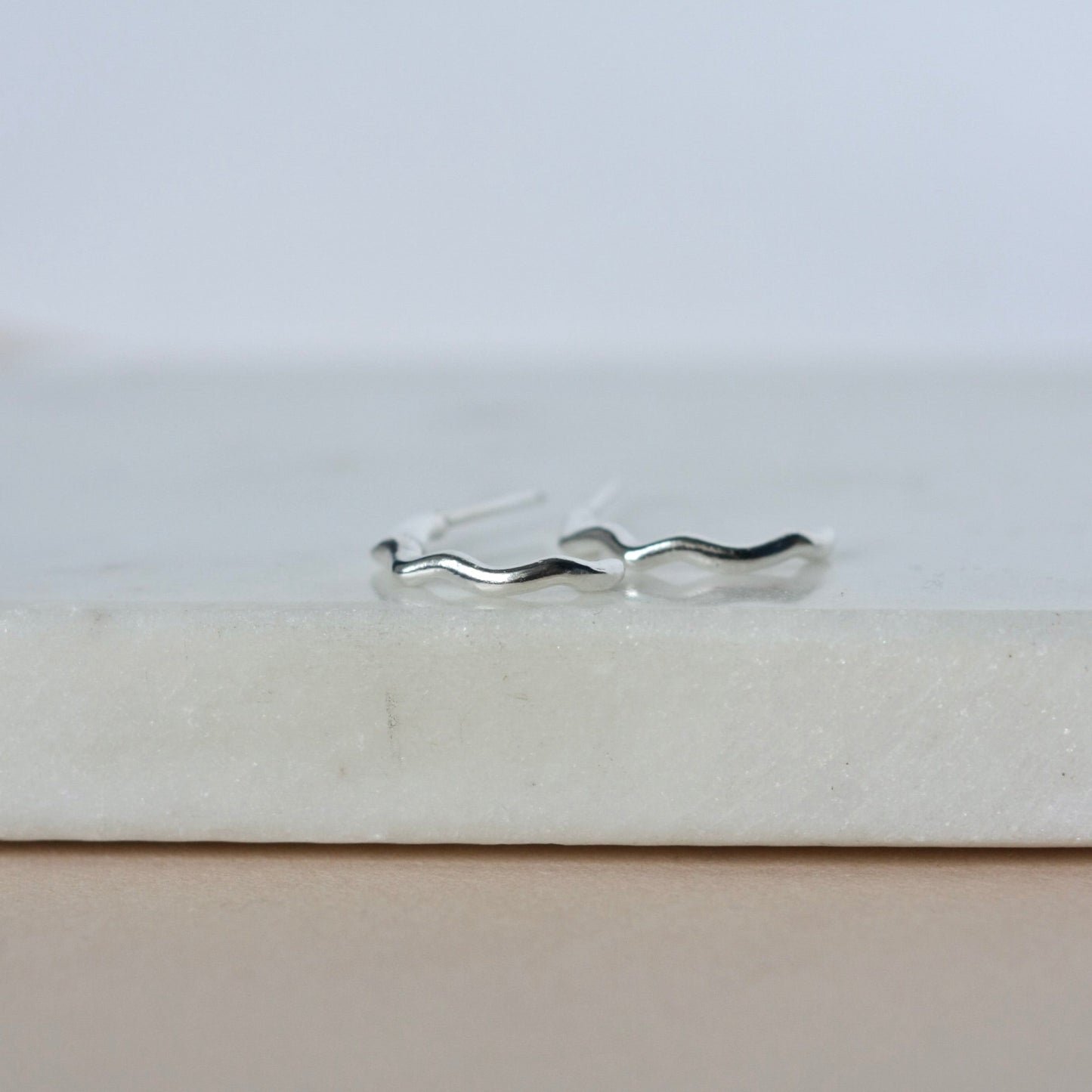 Curved Wavy Sterling Silver Bar Studs