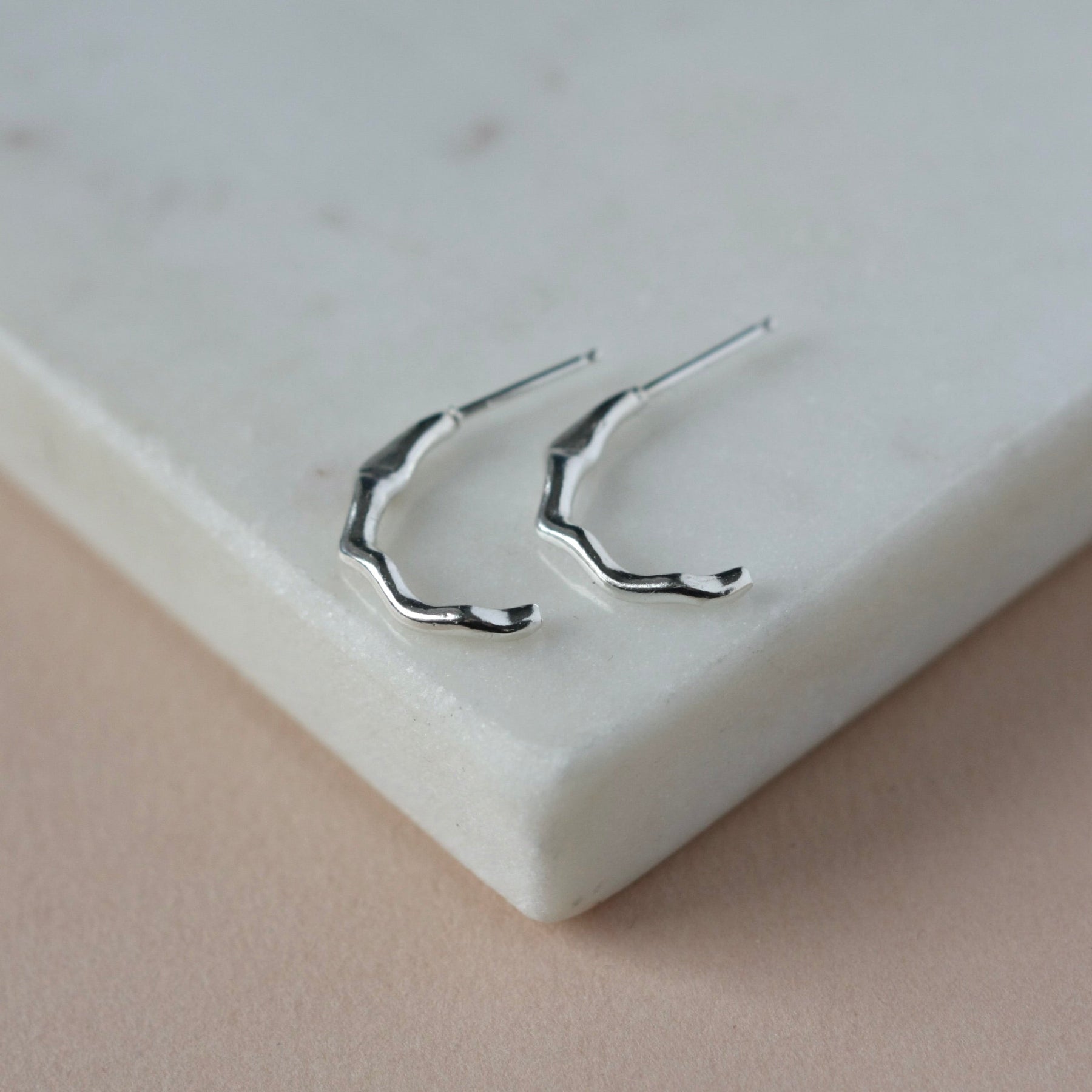 Curved Wavy Sterling Silver Bar Studs