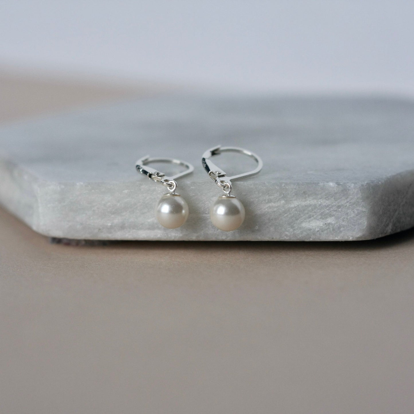 White Crystal Pearl Dangle Earrings