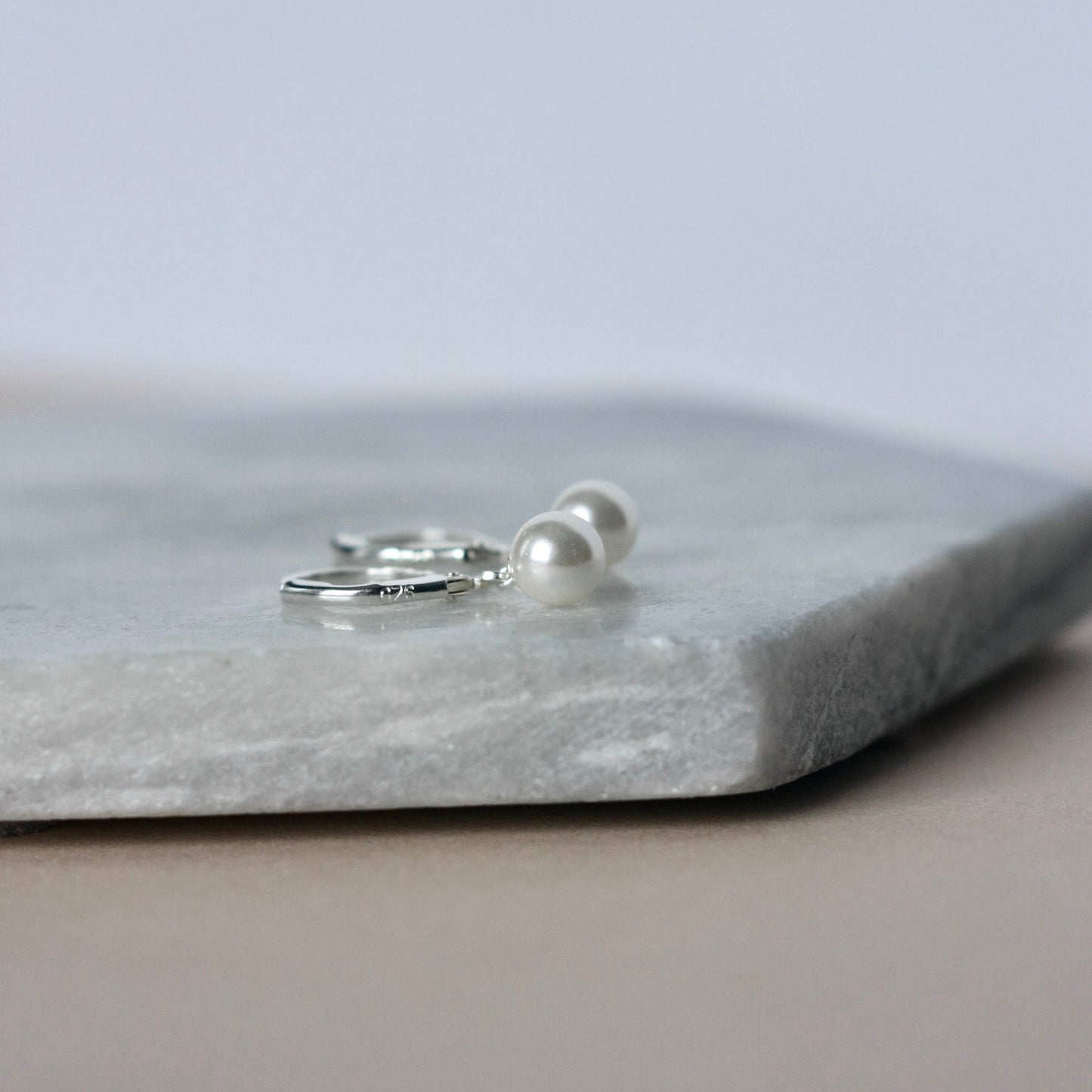 White Crystal Pearl Dangle Earrings