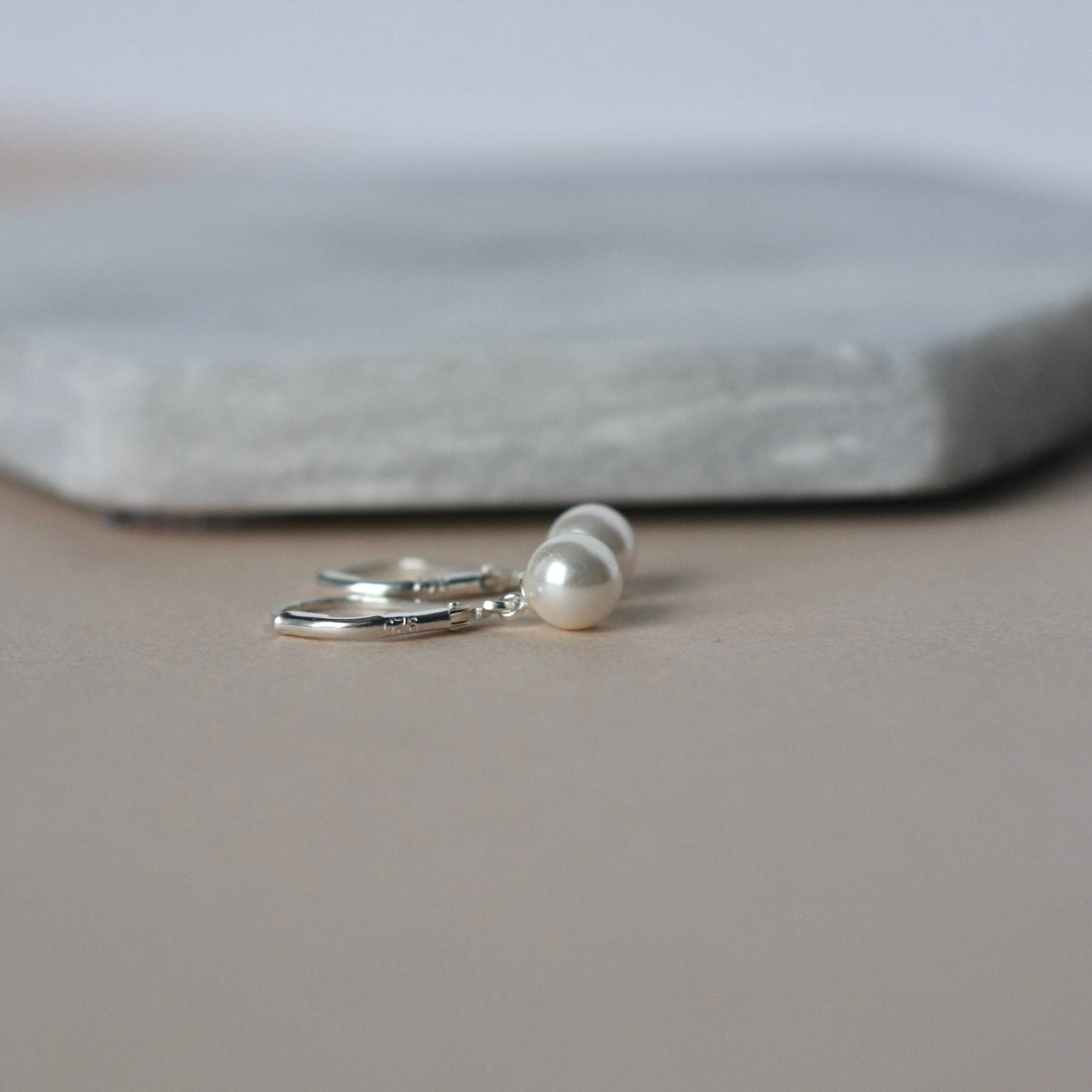 White Crystal Pearl Dangle Earrings