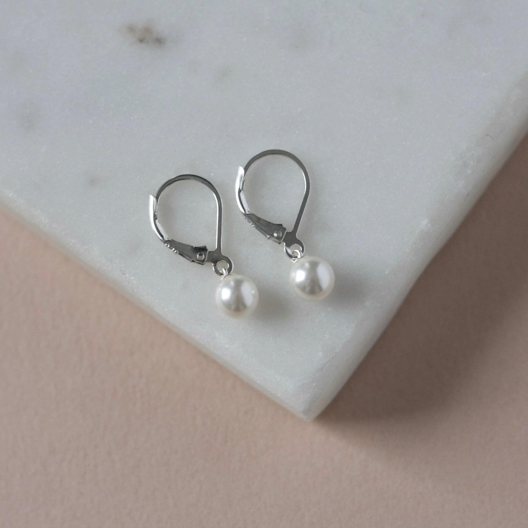 White Crystal Pearl Dangle Earrings