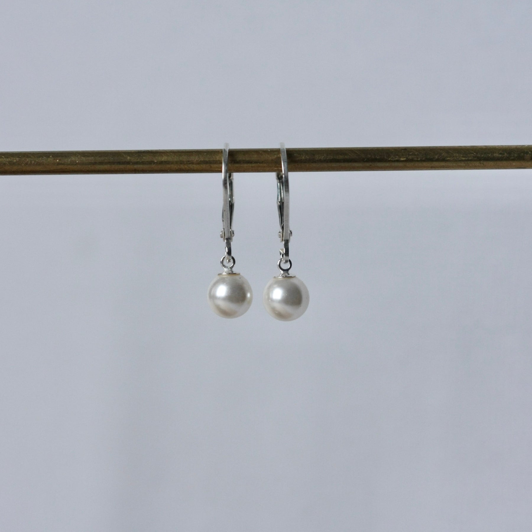 White Crystal Pearl Dangle Earrings