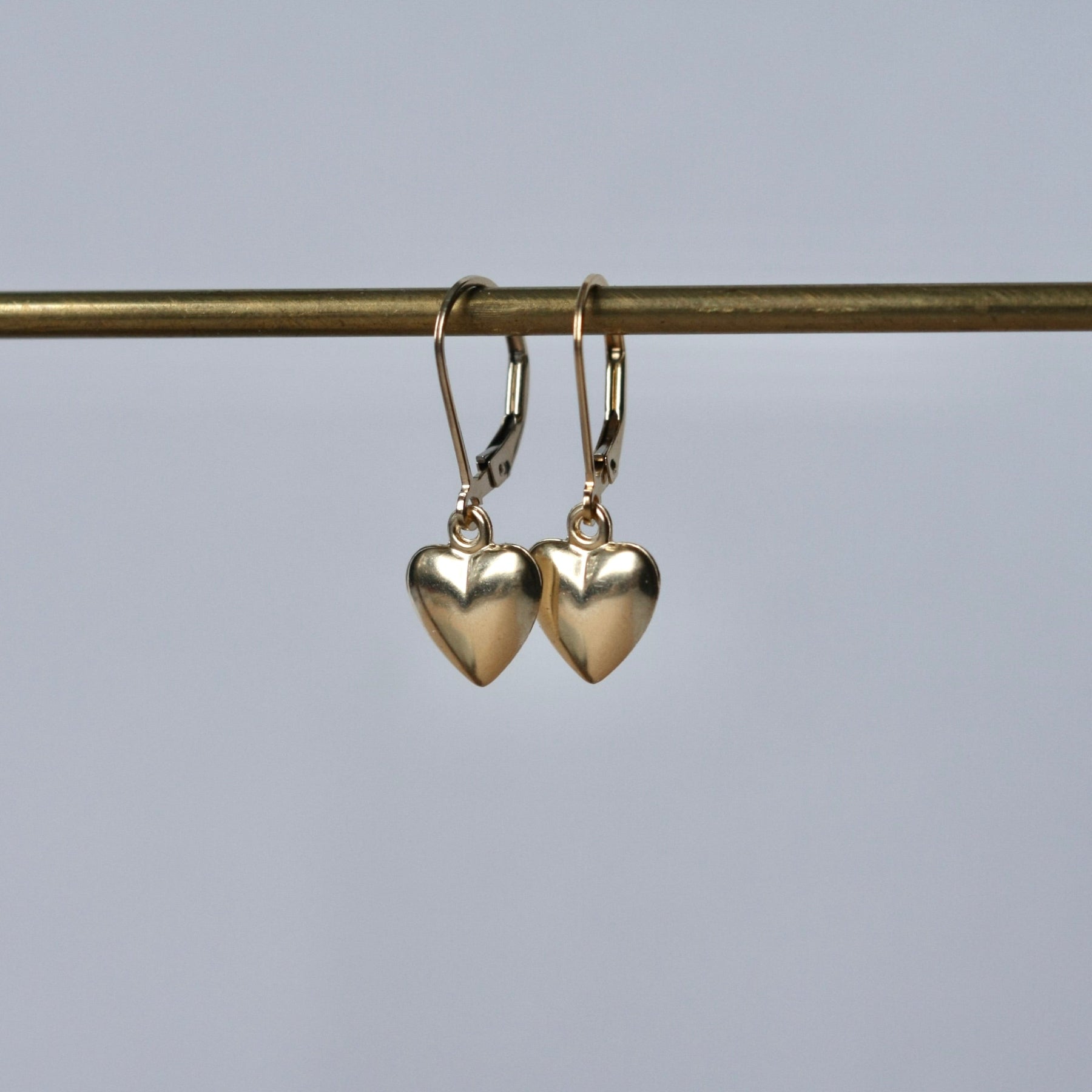 Gold Heart Lever Back Dangle Earrings