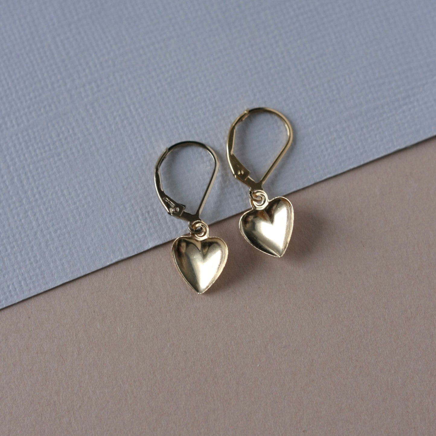 Gold Heart Lever Back Dangle Earrings