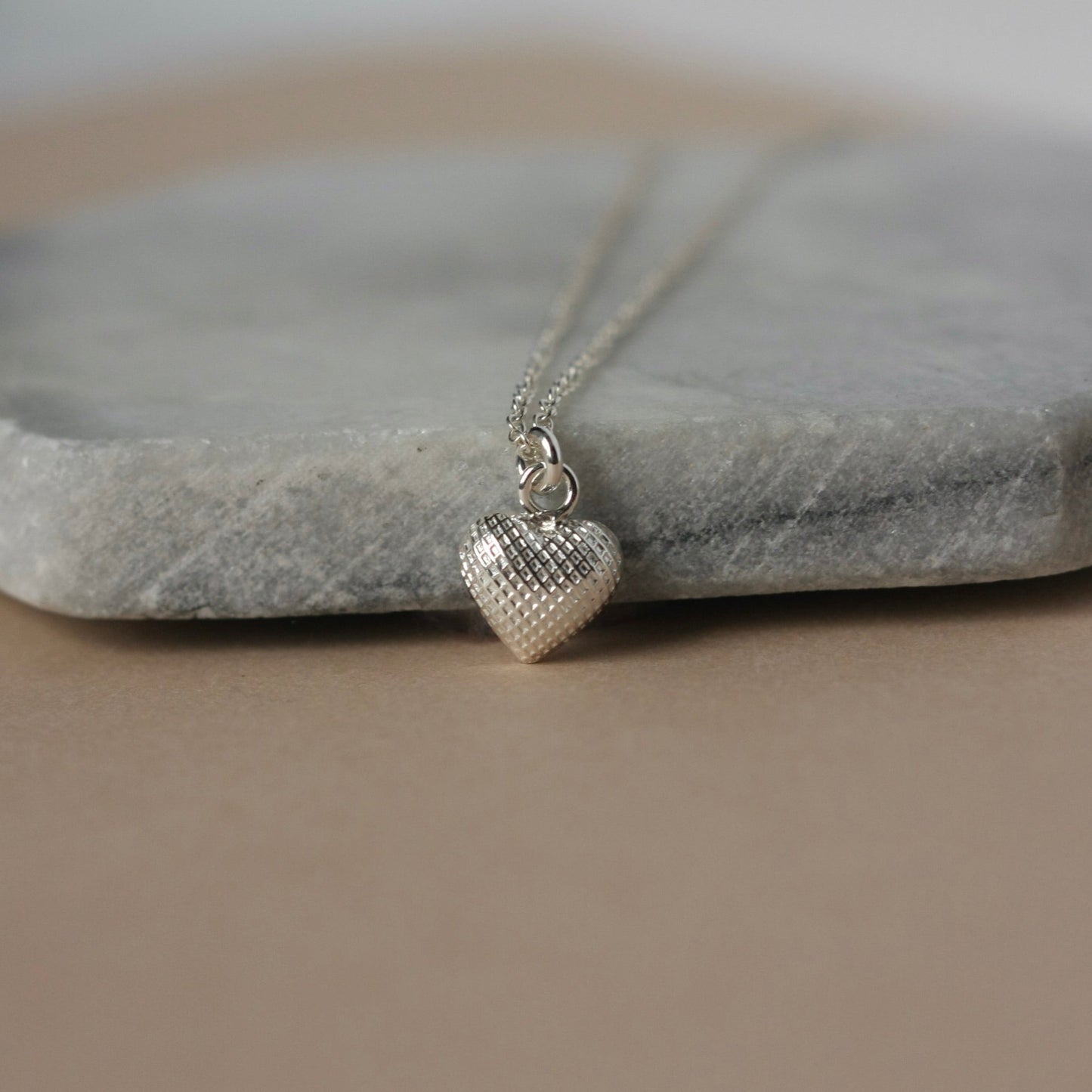 Small Sterling Silver Textured Heart Charm Necklace