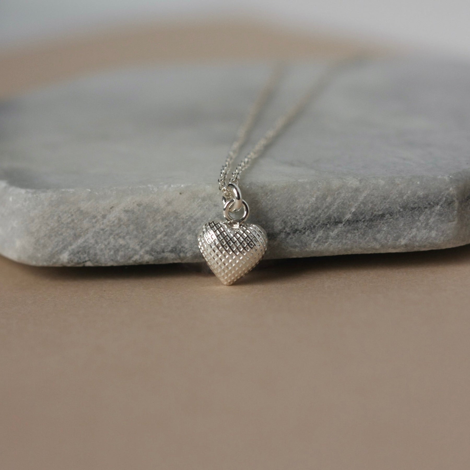 Small Sterling Silver Textured Heart Charm Necklace
