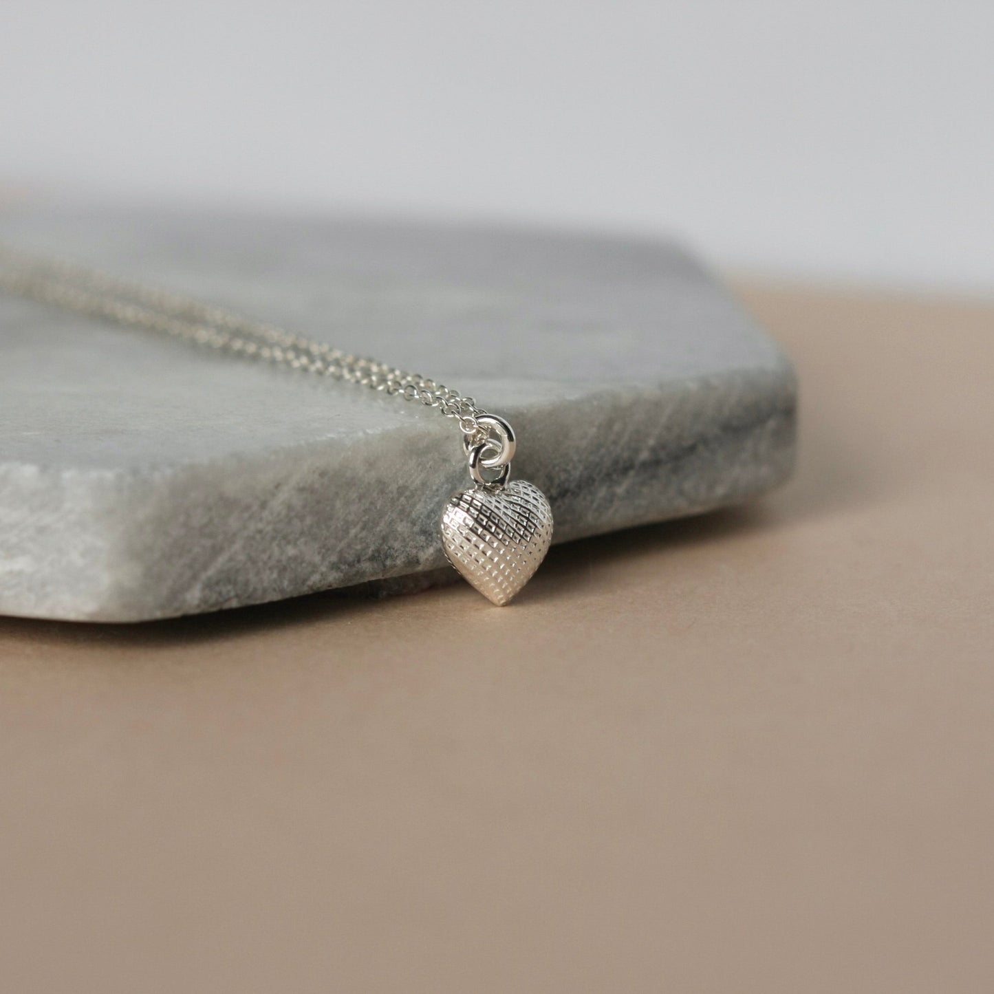 Small Sterling Silver Textured Heart Charm Necklace