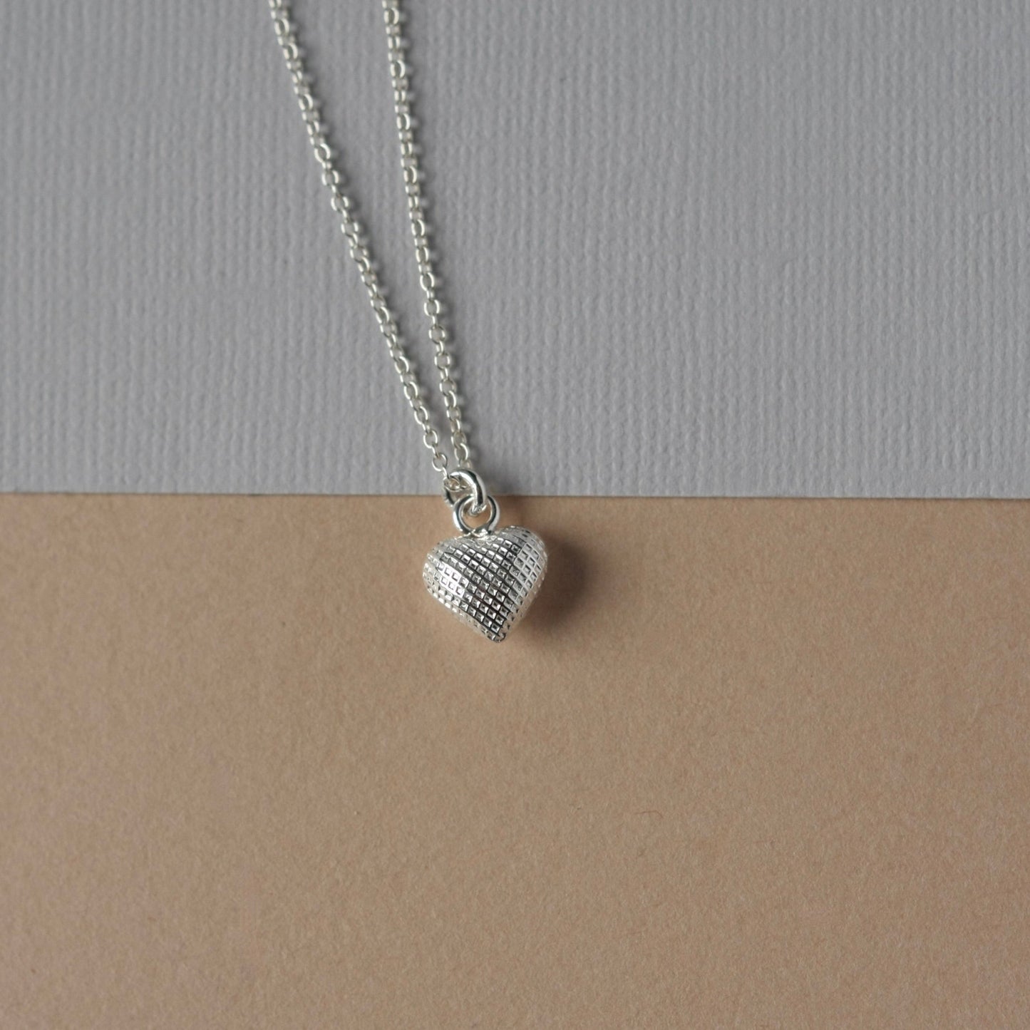 Small Sterling Silver Textured Heart Charm Necklace