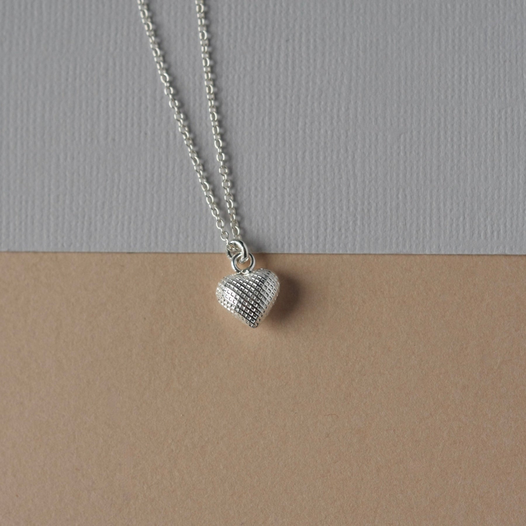 Small Sterling Silver Textured Heart Charm Necklace