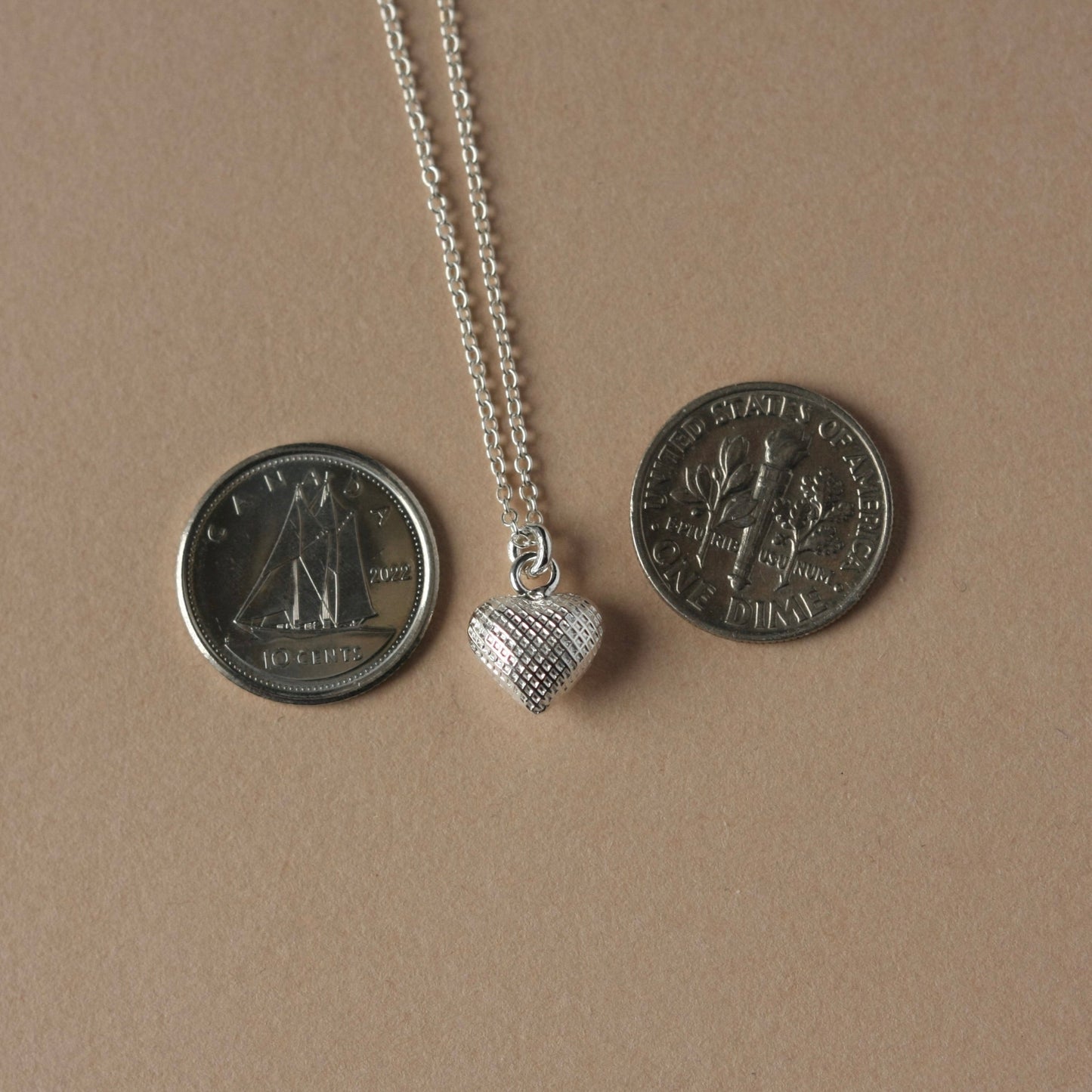 Small Sterling Silver Textured Heart Charm Necklace