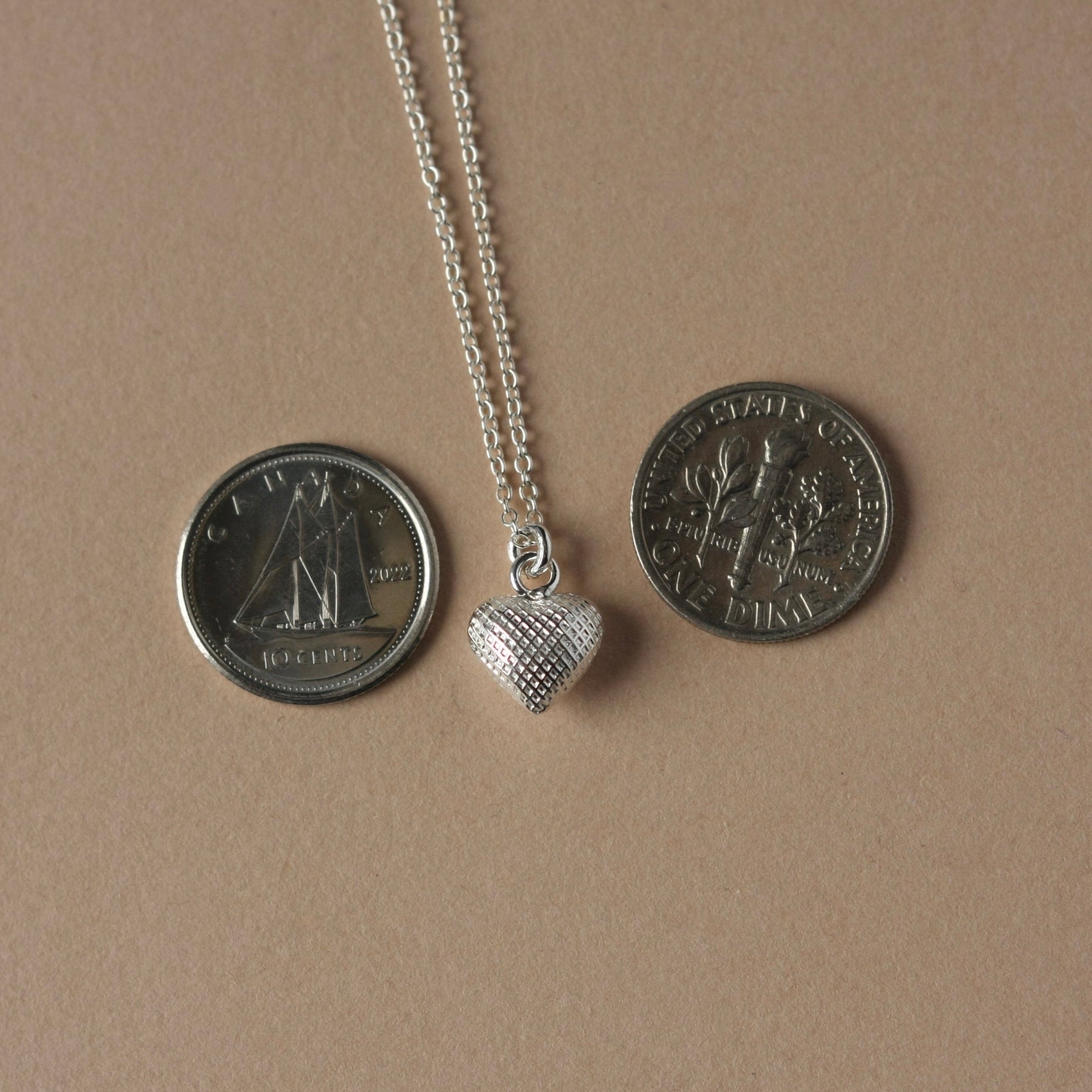 Small Sterling Silver Textured Heart Charm Necklace