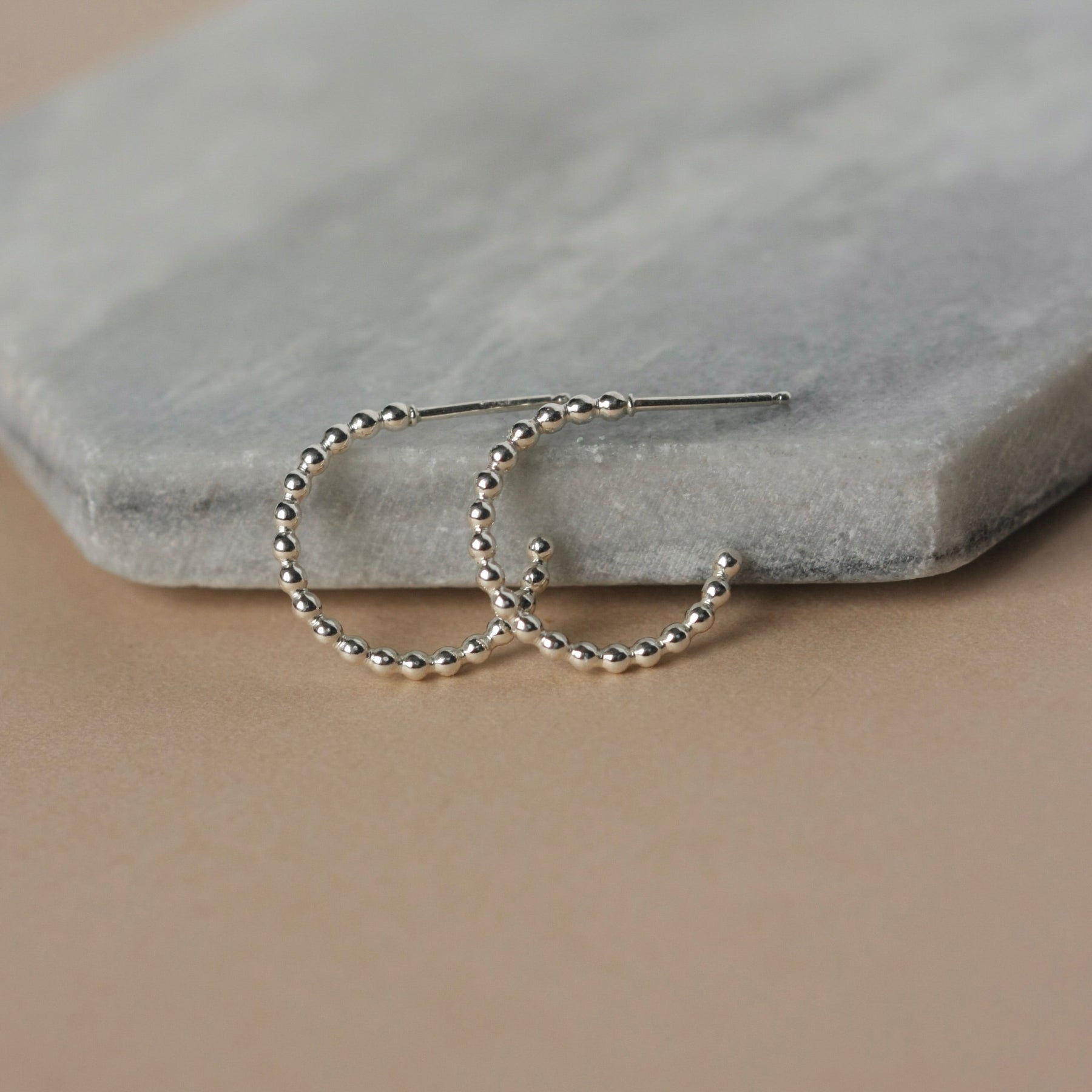 Sterling Silver Beaded Three Quarter Hoops