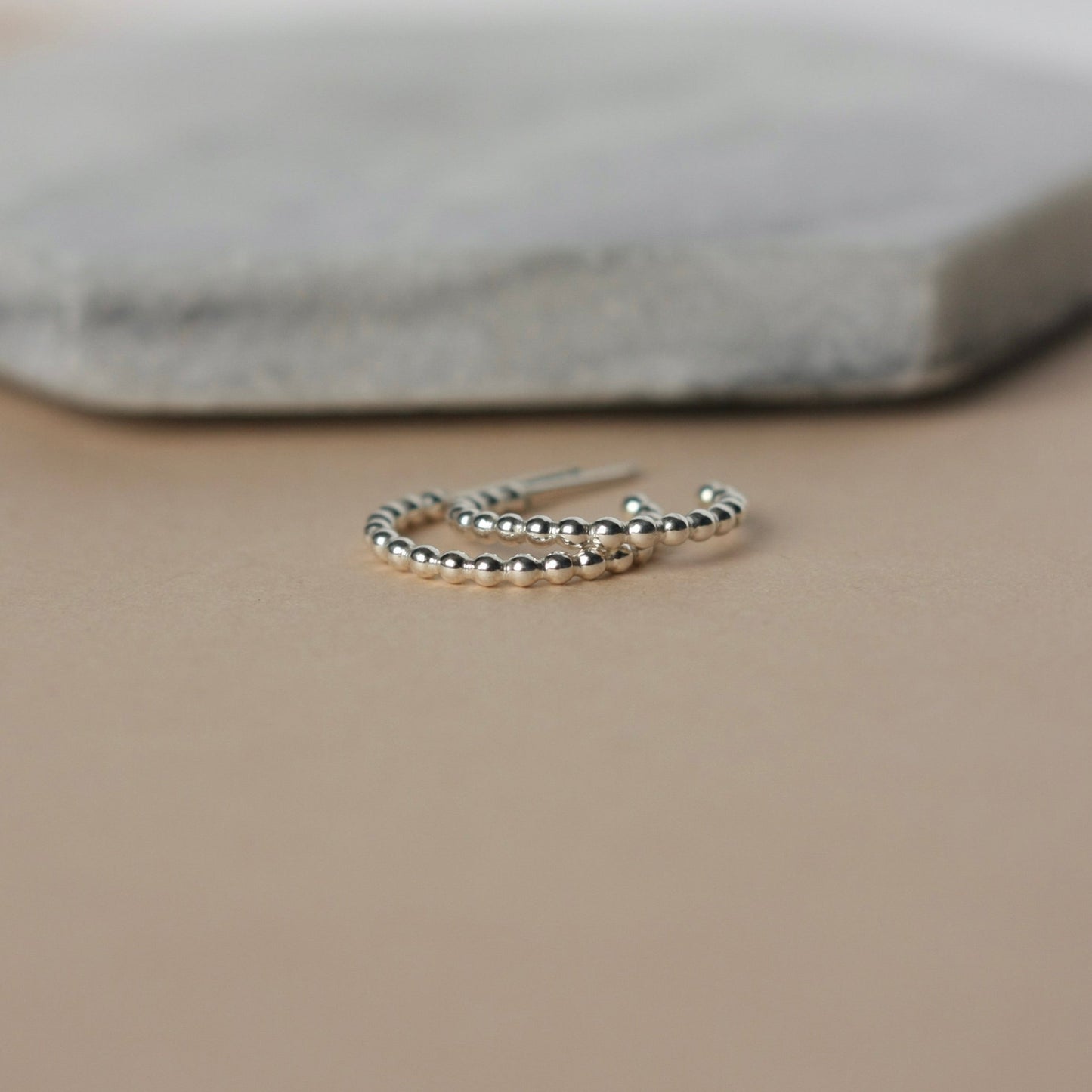 Sterling Silver Beaded Three Quarter Hoops