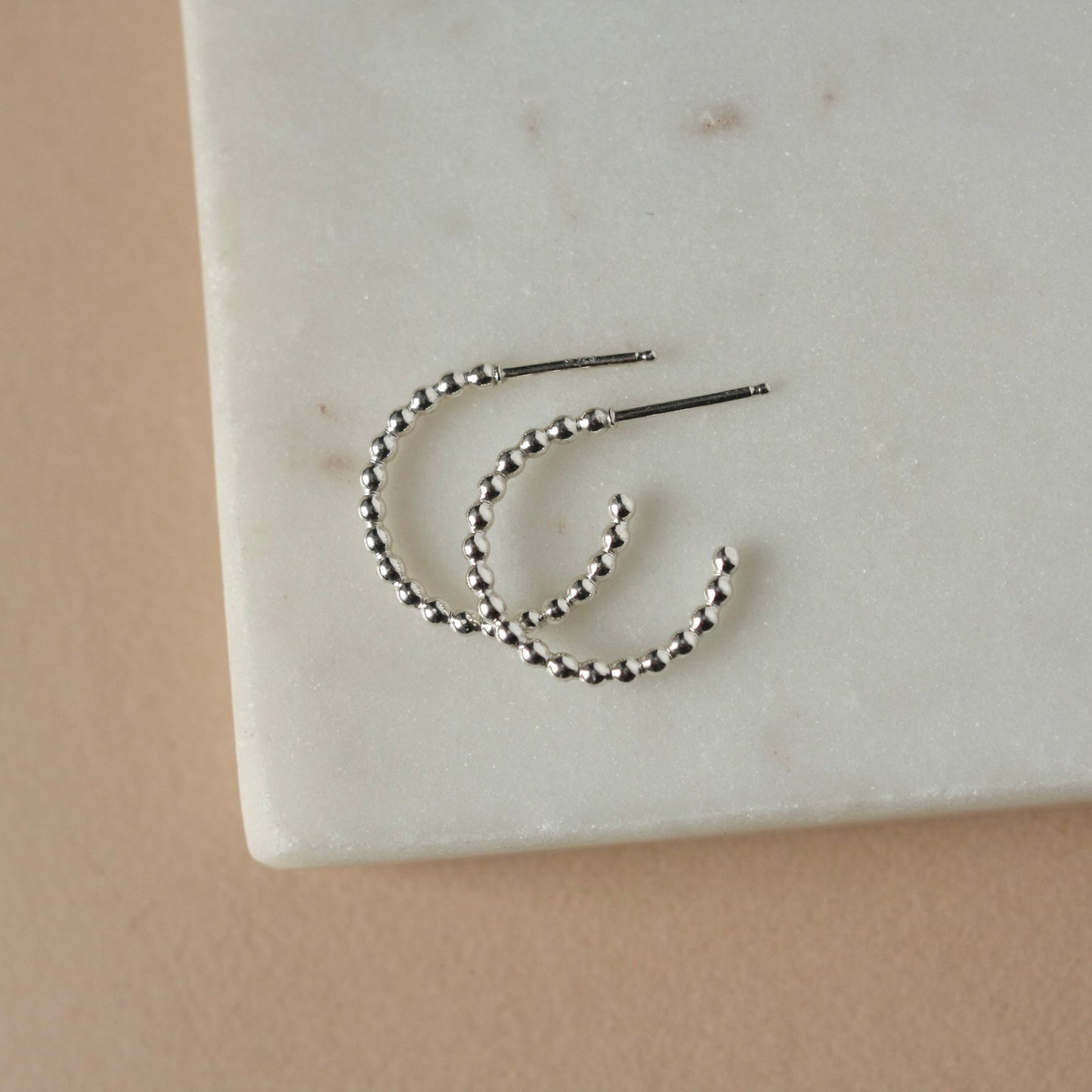 Sterling Silver Beaded Three Quarter Hoops