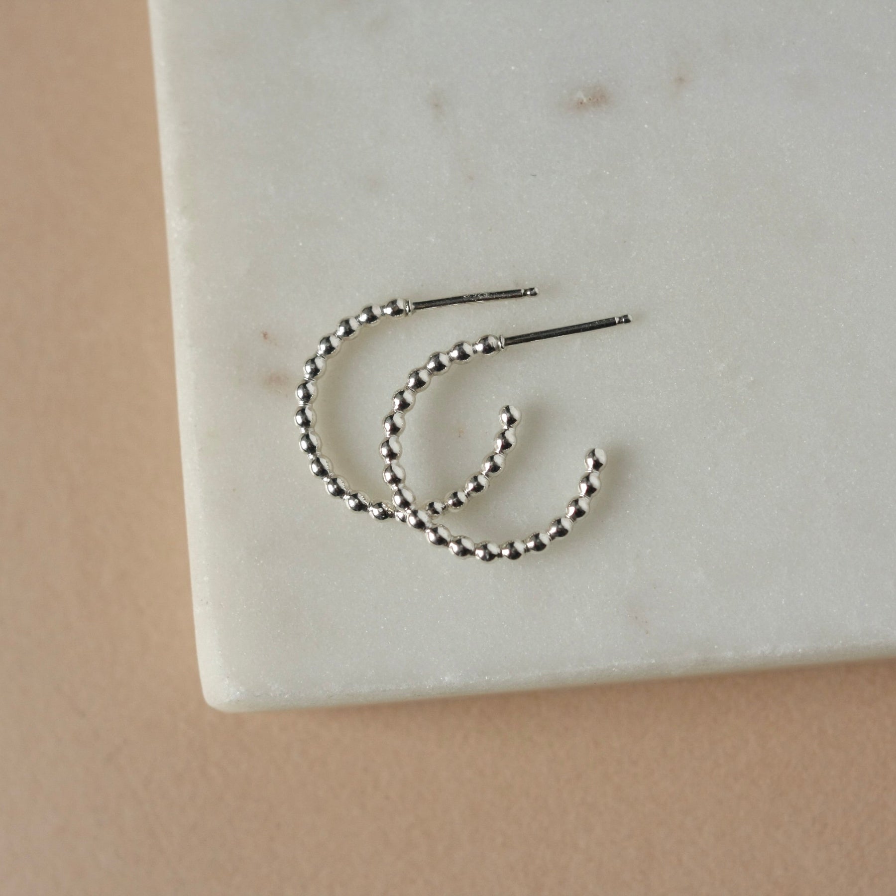 Sterling Silver Beaded Three Quarter Hoops