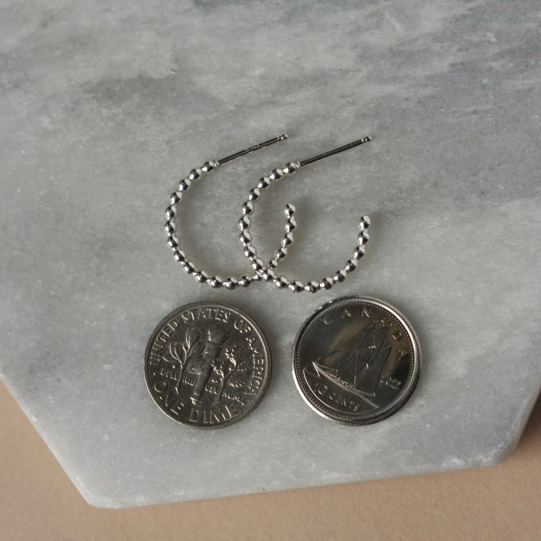 Sterling Silver Beaded Three Quarter Hoops