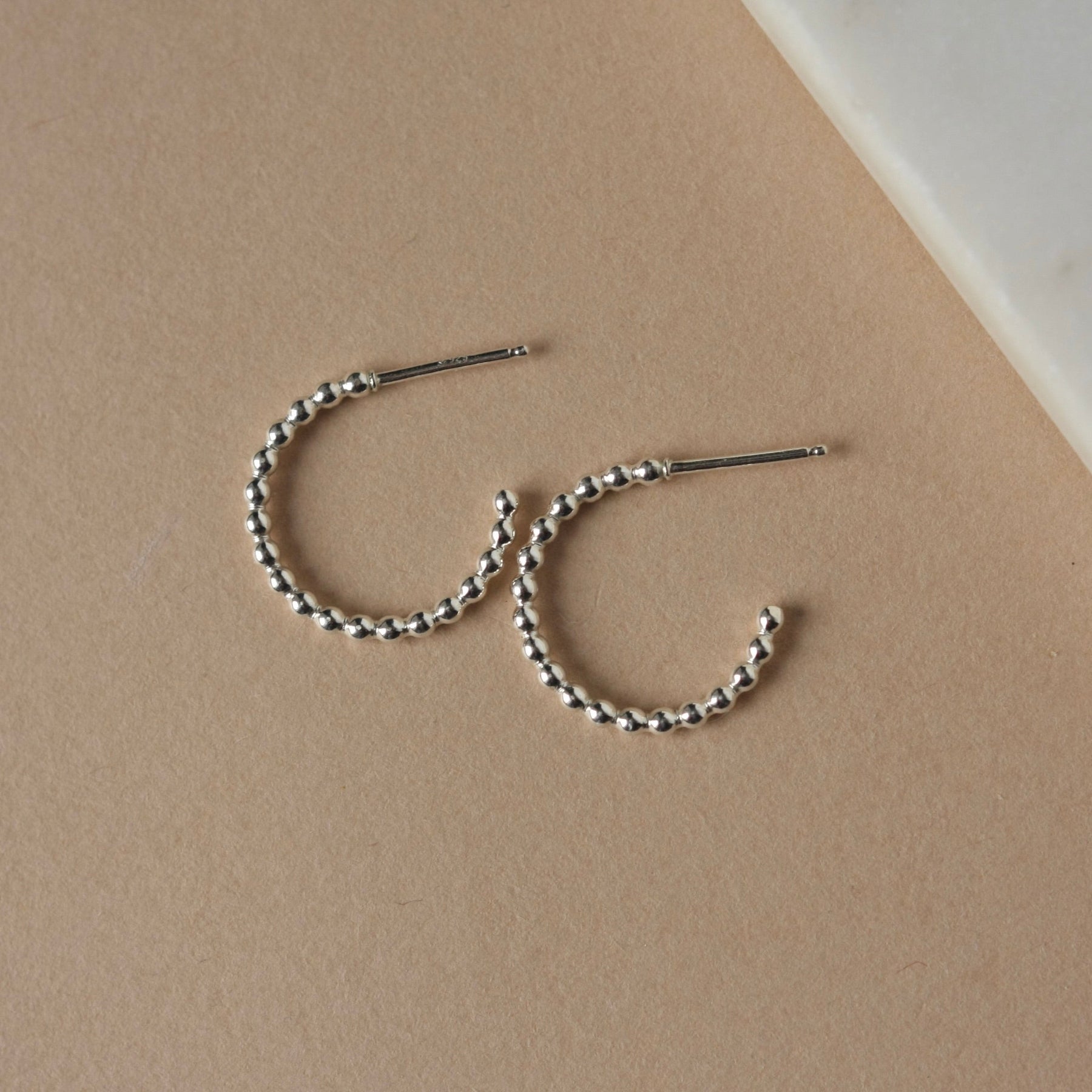 Sterling Silver Beaded Three Quarter Hoops